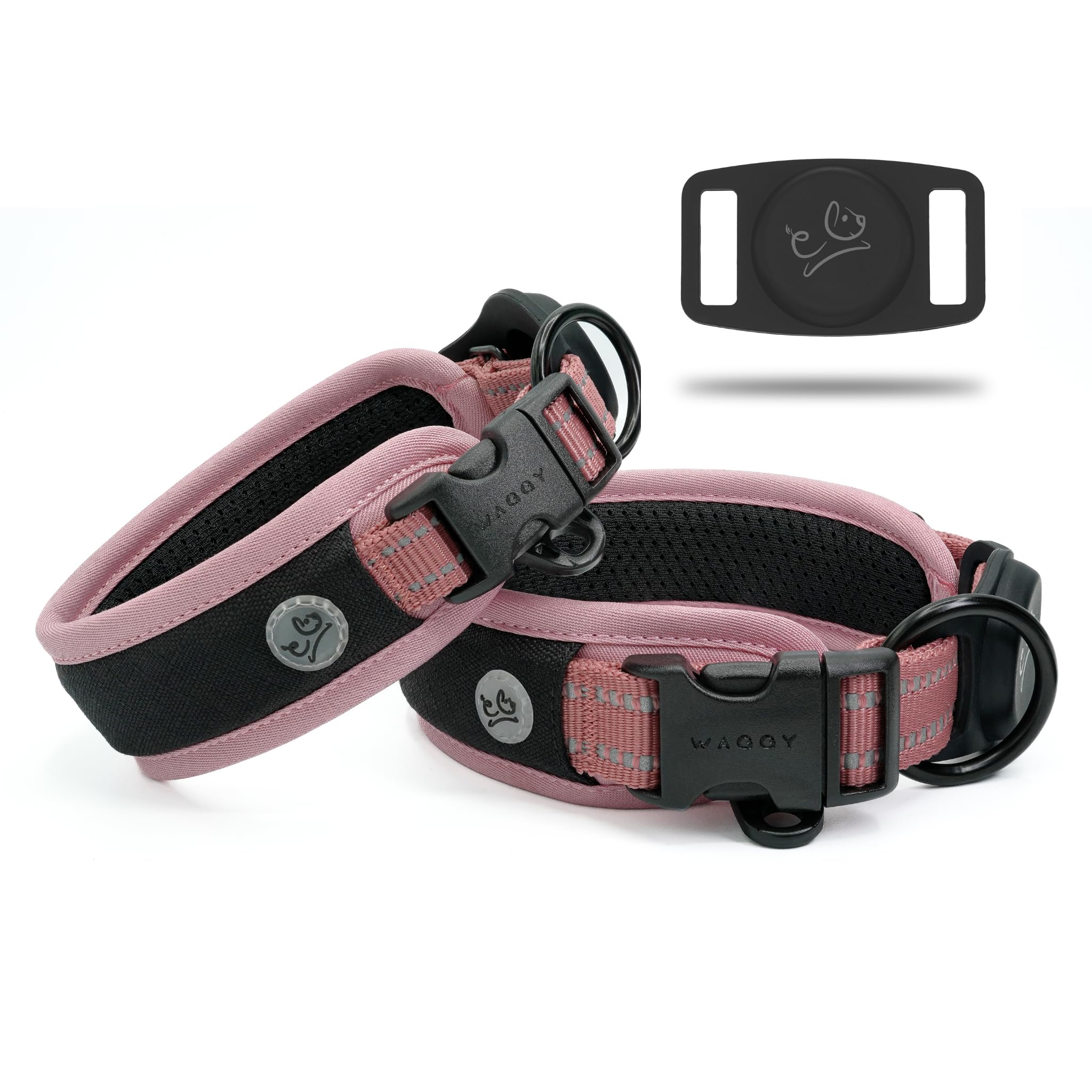 Airtag Dog Collar - Premium Airtag Dog Collar Holder - Adjustable Heavy Duty 3M Reflective No Chafing Ultra Soft Air Mesh Padded