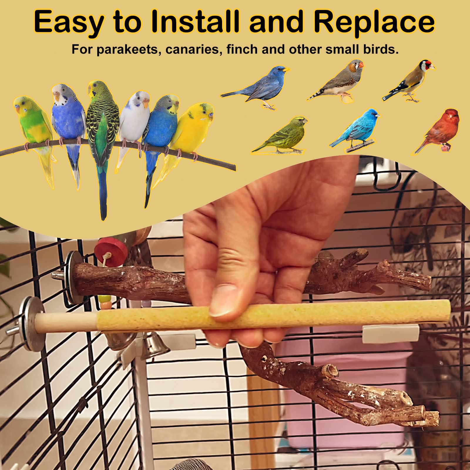 S&X Sanded Perch Covers For Parakeets, Lovebirds, Parrotlets, Finches, Canaries, Large Perch Covers,3/4'' Diameter X 9'' Long,3-