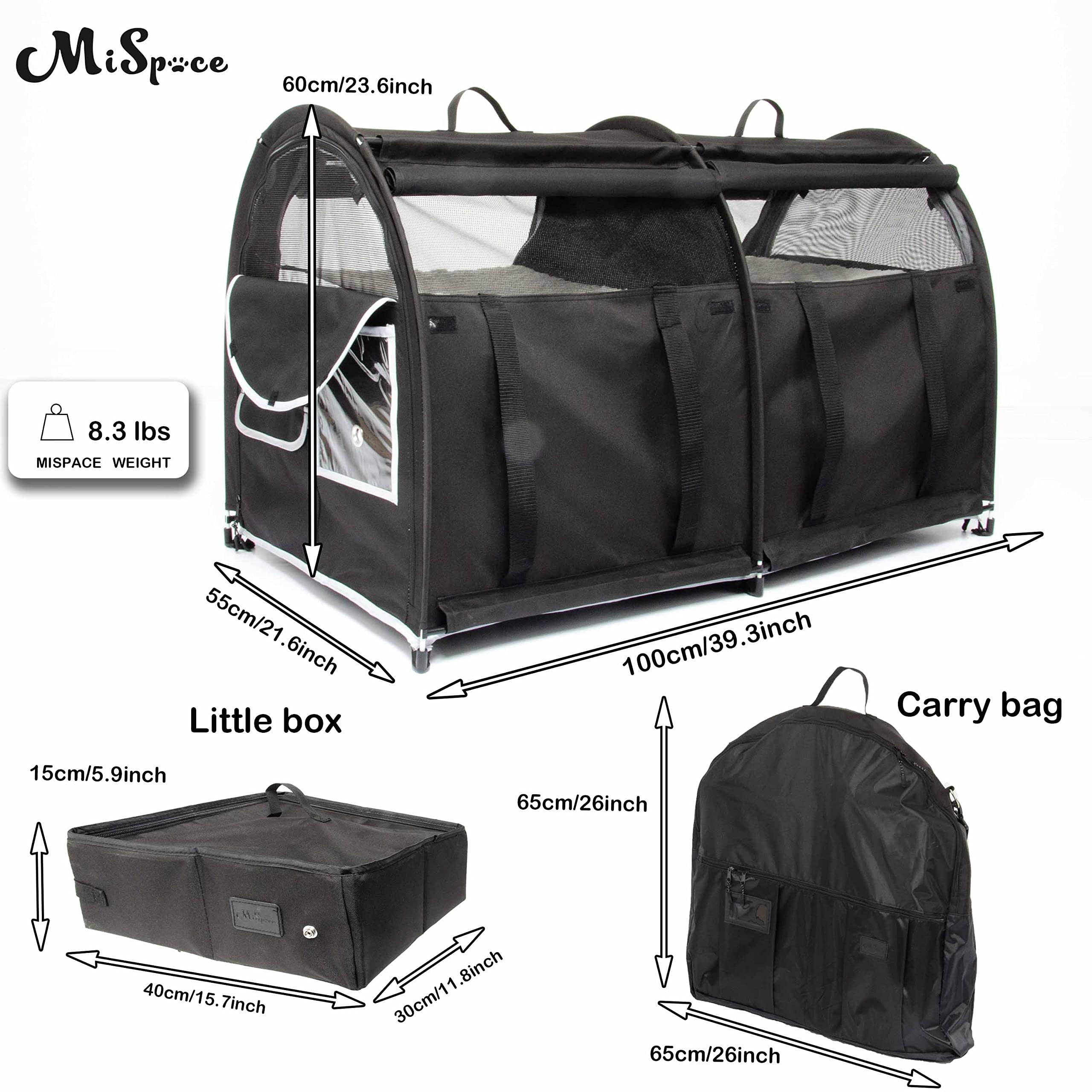 Porayhut Portable Cat Carrier - Collapsible Cat Condo with Hammocks, Mats, and Litter Box - Black - 9x9x2.5 inches