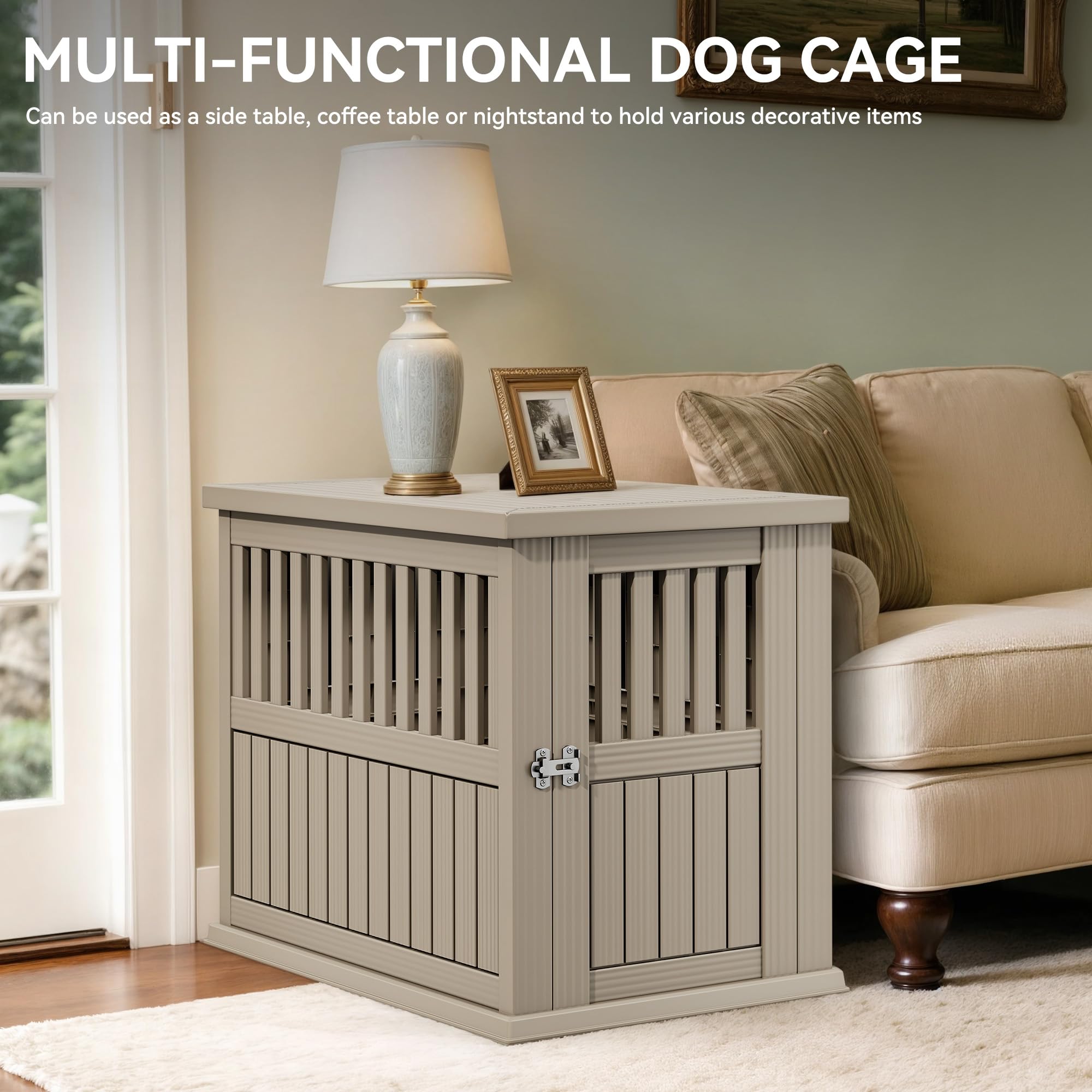YITAHOME Plastic Dog Crate - Waterproof Indoor Kennel, Nightstand & Side Table for Small to Medium Dogs, Brown, Model MAYIH4pLiX