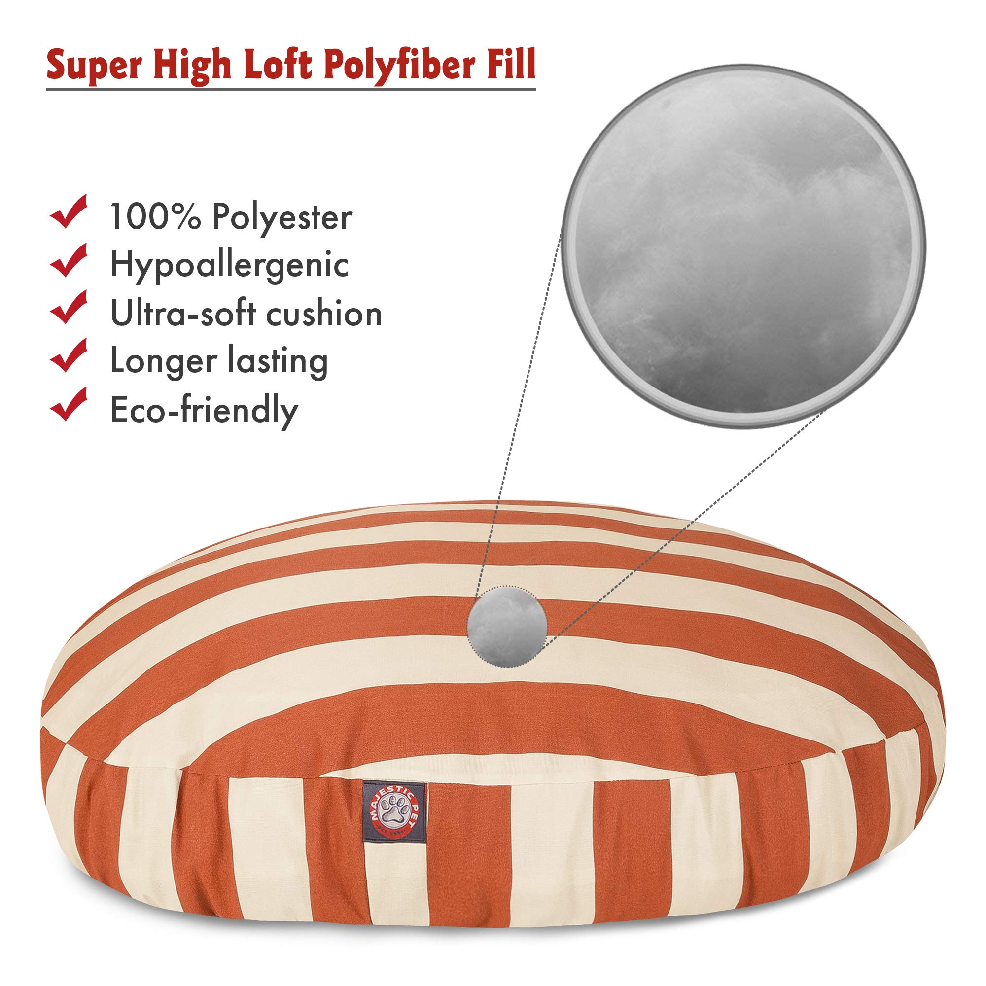 Majestic Pet Indoor Outdoor Vertical Stripe Round Pet Dog Bed With Removable Washable Cover, Burnt Orange, Small