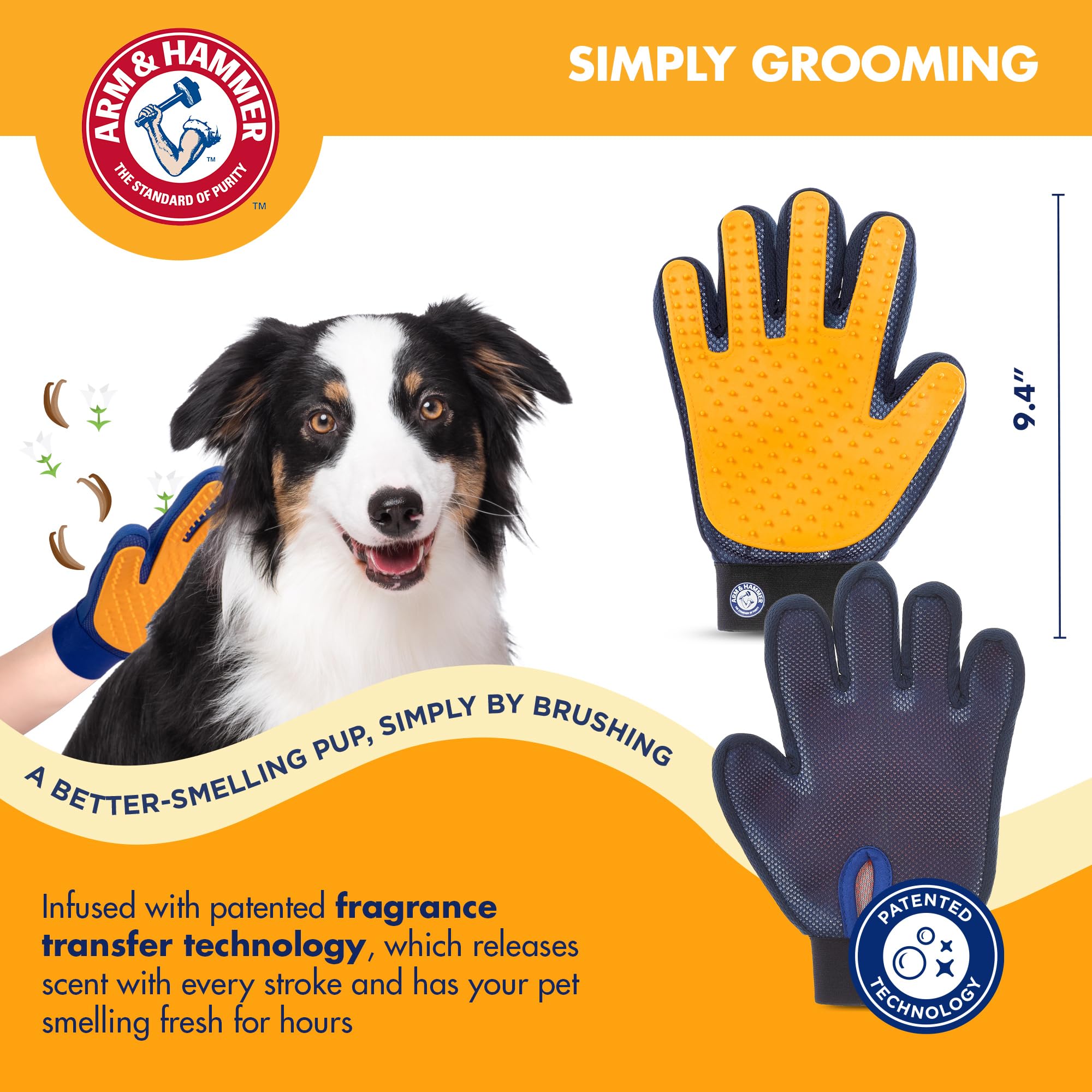 Arm & Hammer Deodorizing Dog Grooming Glove with Fragrance Transfer Technology - Scented Deshedding Dog Brush for Bathing, Pet H