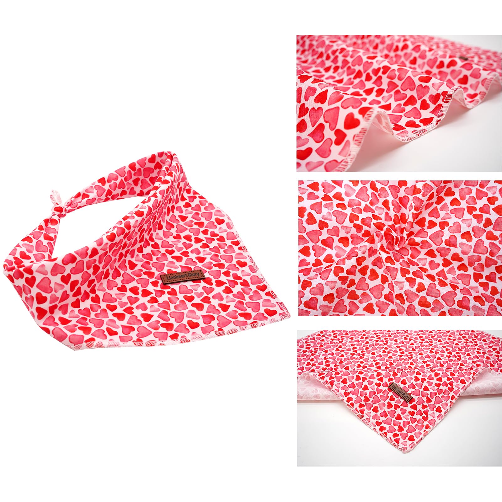 Lionheart Valentine Bandana - Soft Washable Dog Scarf, Square Adjustable For Small Dogs & Cats