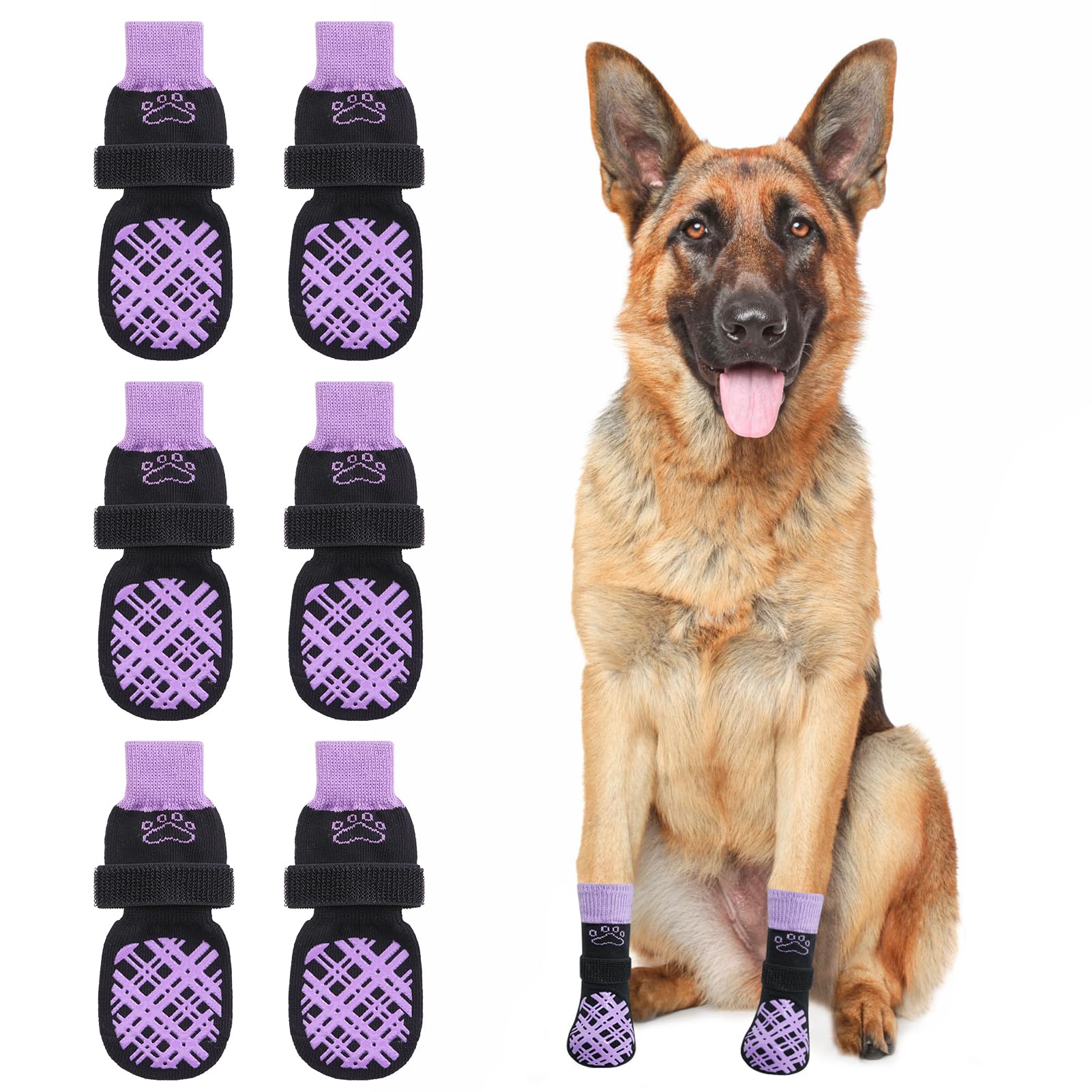 Beautyzoo Dog Socks To Prevent Licking For Hardwood Floors - Shoes For Small To Large Dogs - Double-Sided Grips, Traction Contro