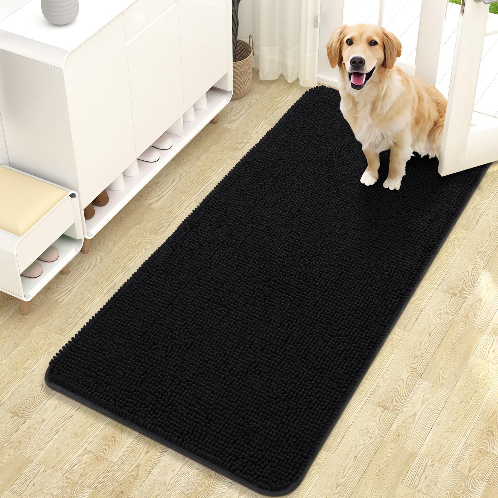 OLANLY Dog Door Mat for Muddy Paws 47x24, Absorbs Moisture and Dirt, Absorbent Non-Slip Washable Doormat, Quick Dry Chenille Mud