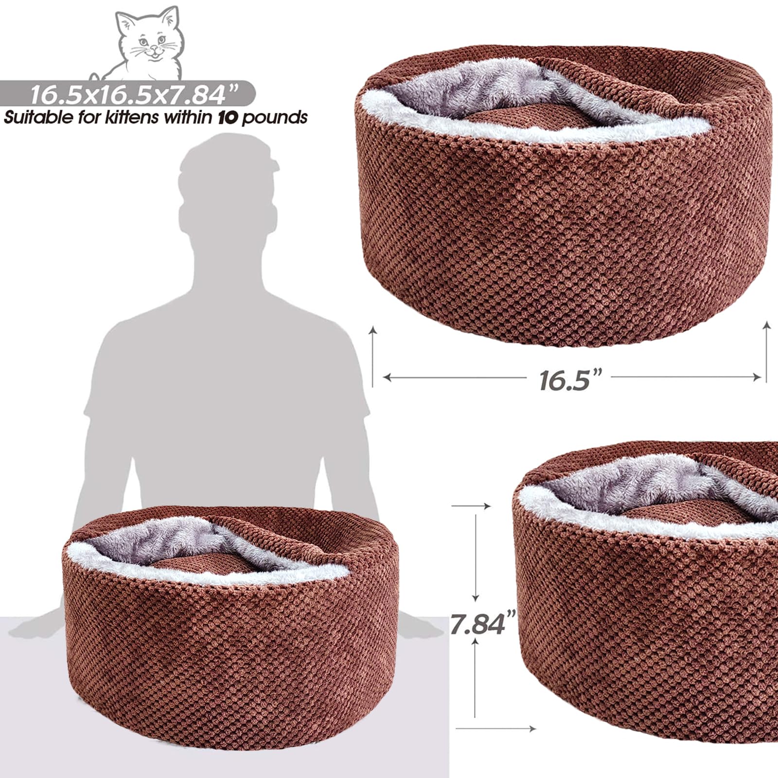 Winsterch Large Cat Cave - Soft, Enclosed & Washable For Indoor/Outdoor Cats & Kittens, Anti-Slip Bottom, Calming, Covered Bed (