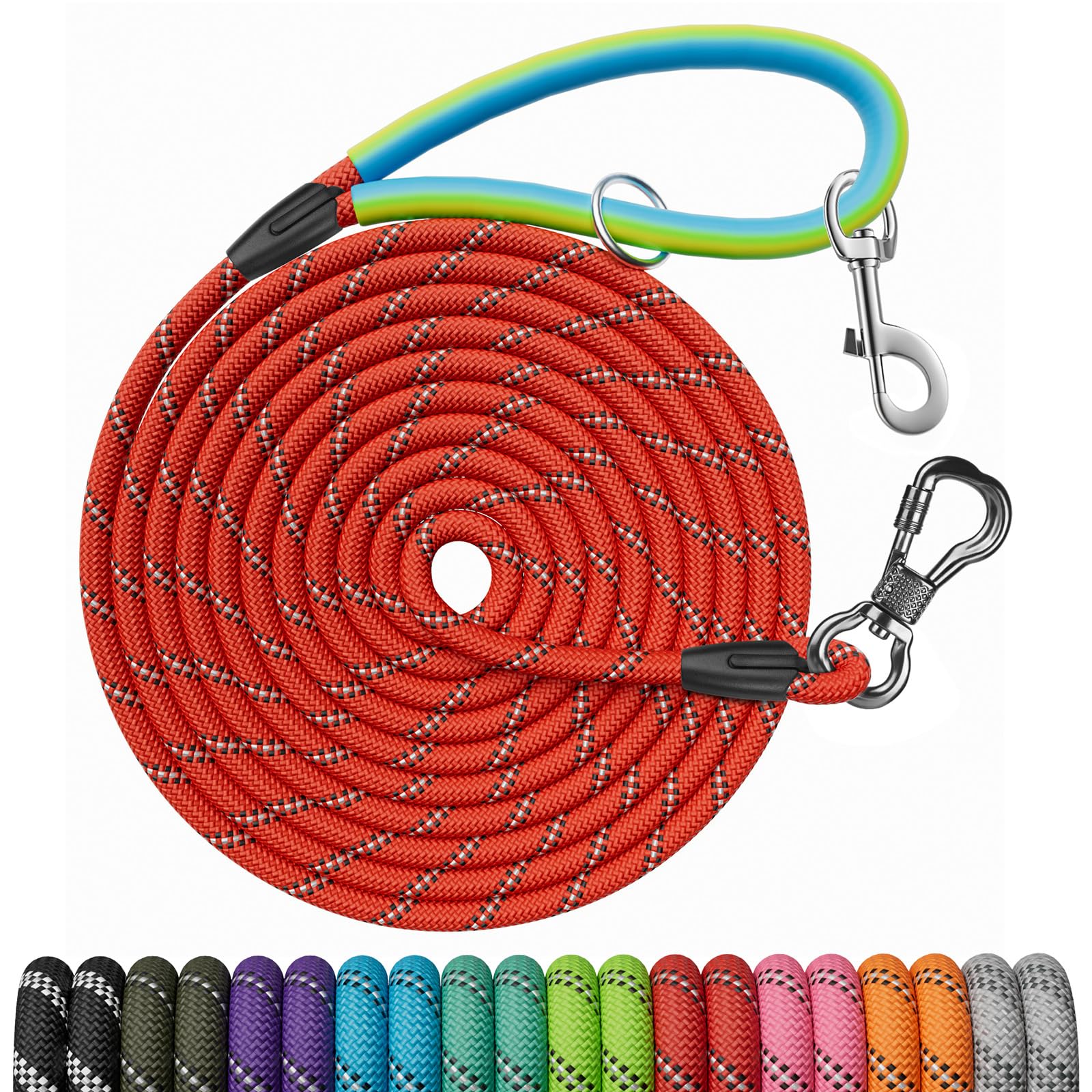 Ntr 40Ft Training Leash For Dogs, Nylon Rope With 2 Swivel Hooks And Soft Rubber Handle, Cat Puppy Lead For Small Medium Large D