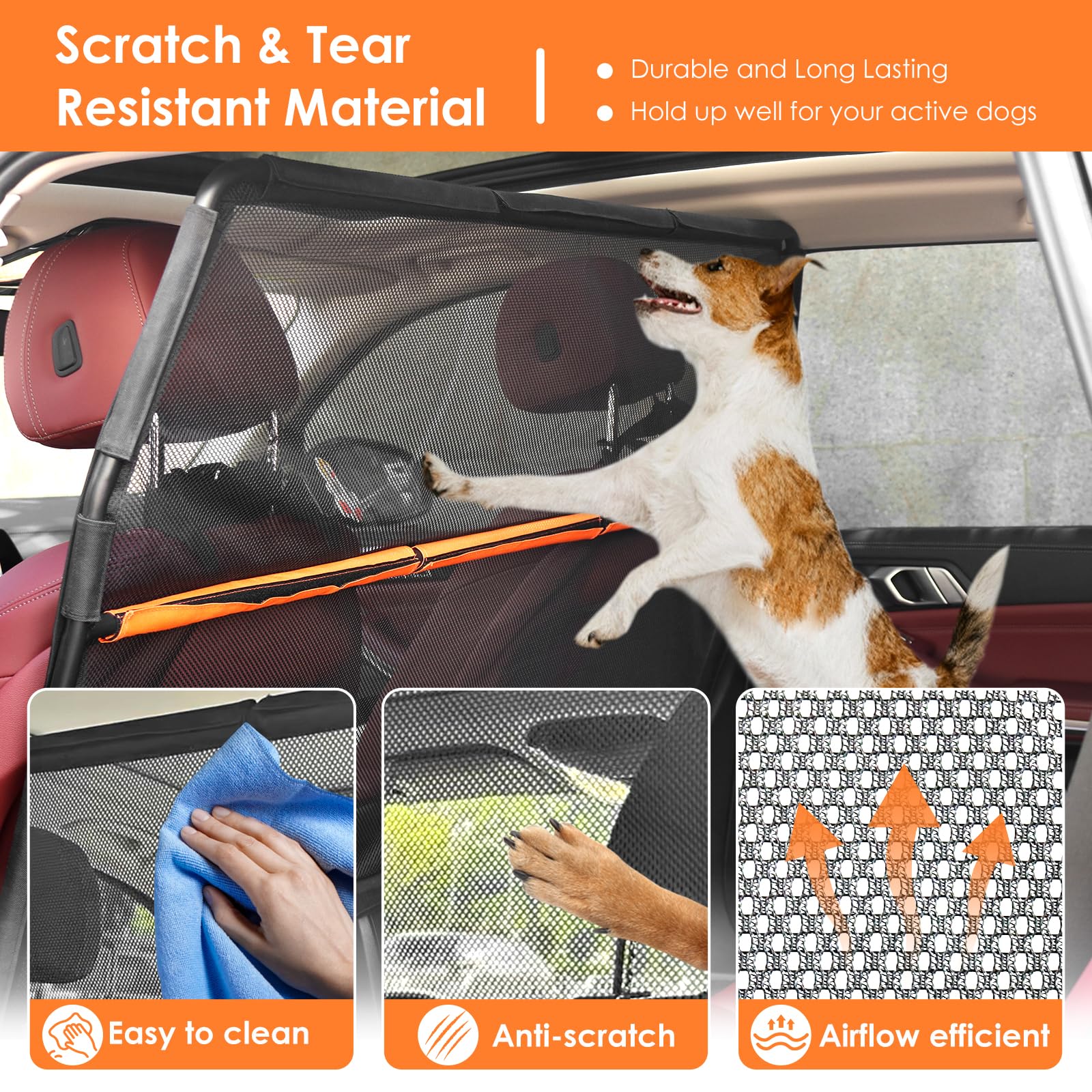 Zmgdrm Dog Car Barrier, 50" Wide Backseat Divider, Black Net Mesh Separator for SUV and Trunk - Model DBCB001