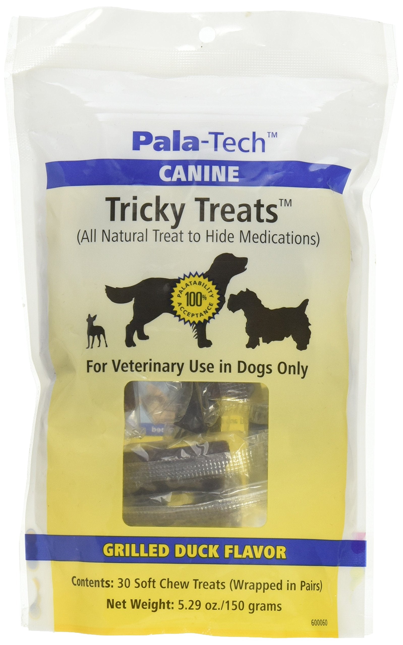 Pala Tech Canine Feline Tricky Treats Grilled Duck Flavor 30 soft chew treats,5.29 oz/150 grams for veterinary use in pets only