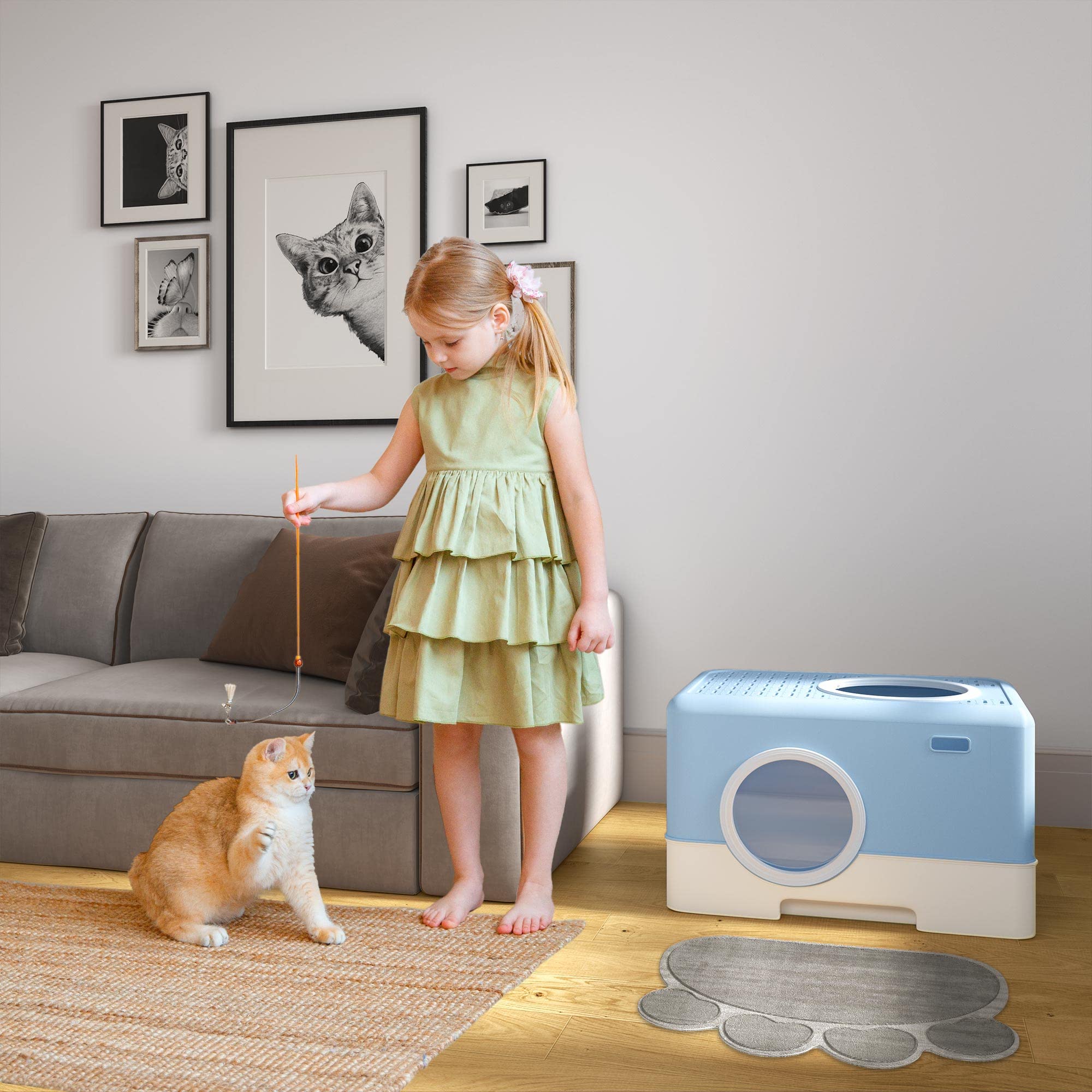 Yitahome Large Enclosed Cat Litter Box With Lid Cover, Hooded Odorless Anti-Splashing Cat Toilet With Drawer Litter Scoop Front