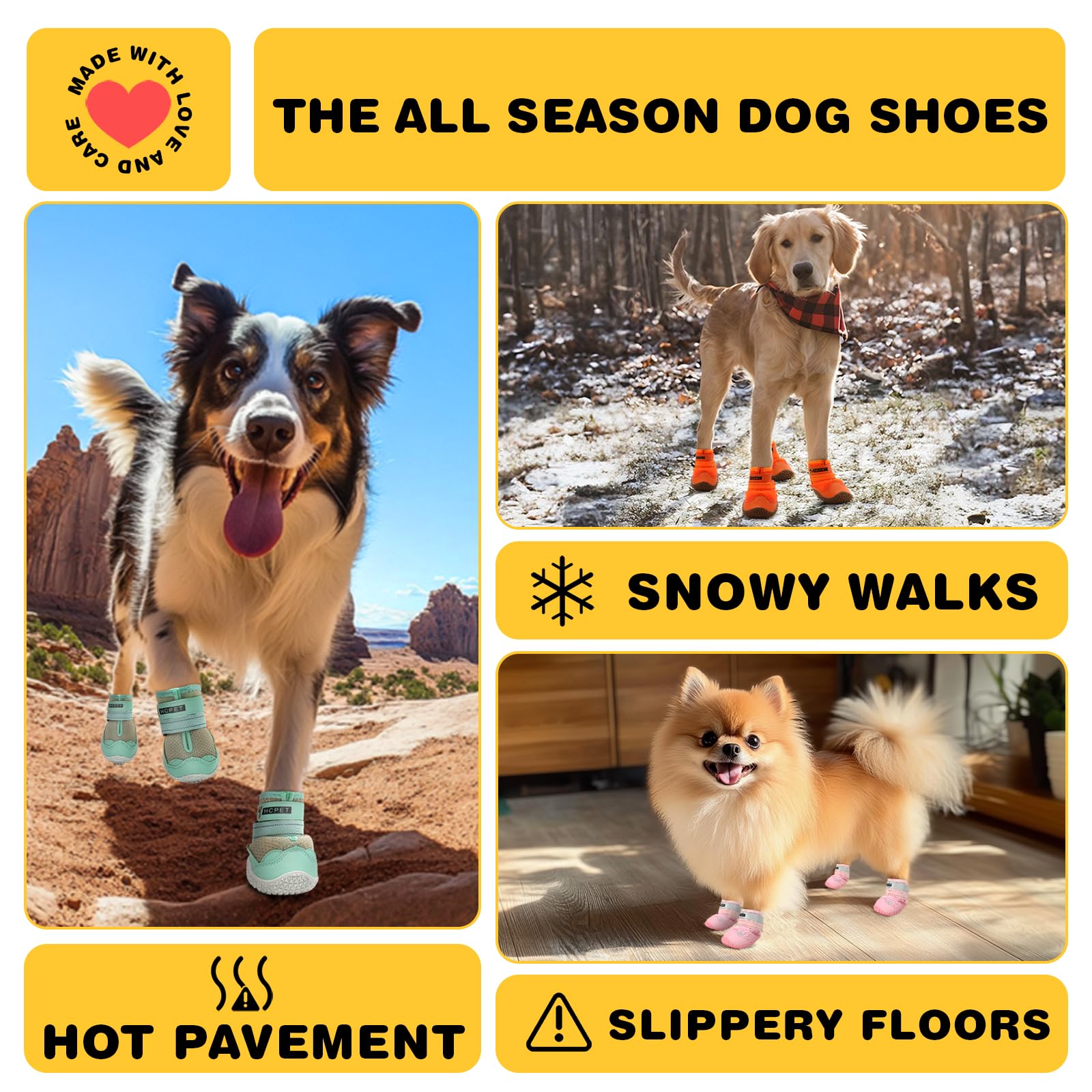 Hcpet Dog Shoes - Waterproof Booties for Large Dogs, Anti-Slip, Size 5, Khaki, Reflective Straps, Ideal for Hot Pavement & Winter Hiking