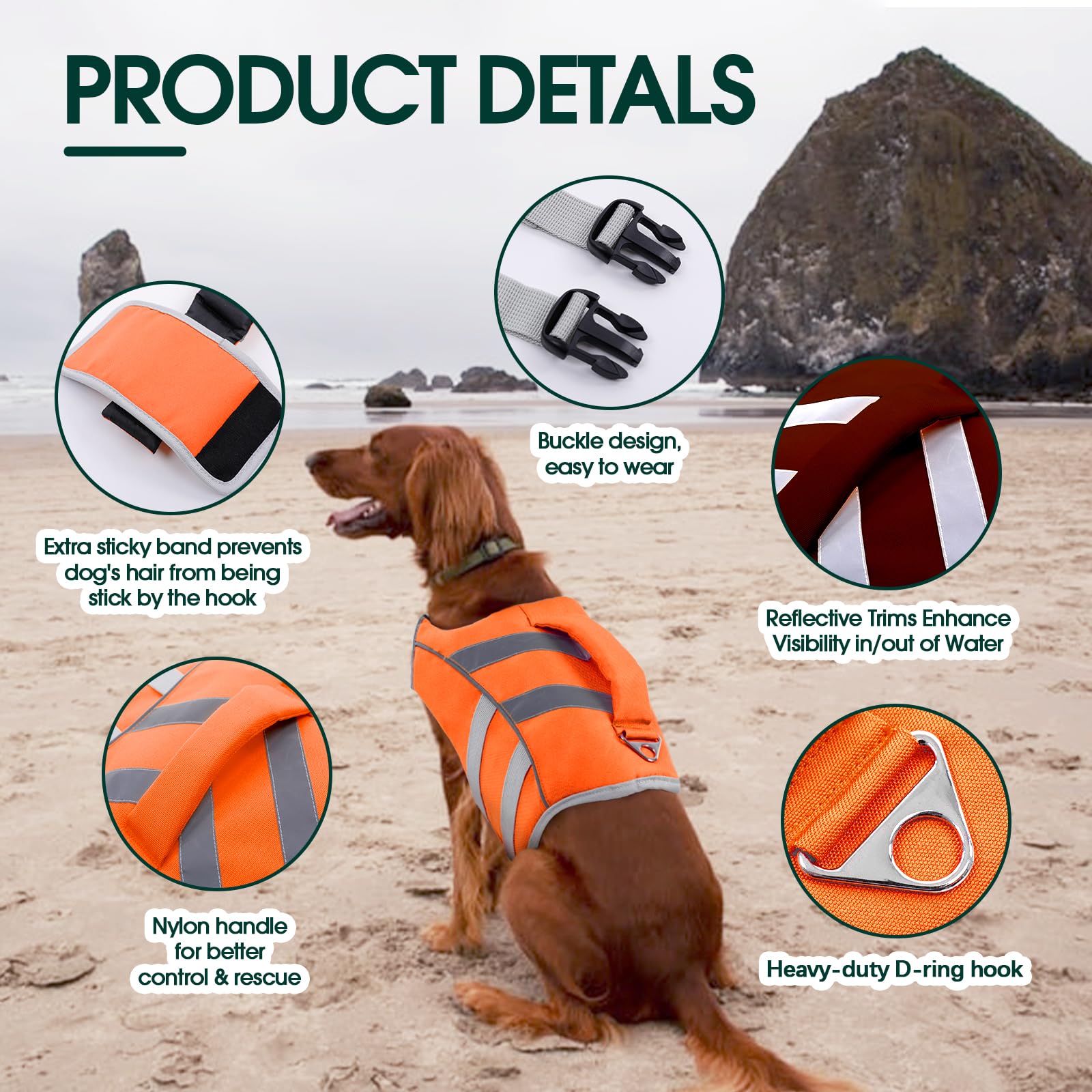 Kuoser Dog Life Jacket with Reflective Stripes, Adjustable High Visibility Dog Life Vest with High Flotation Swimsuit for Small
