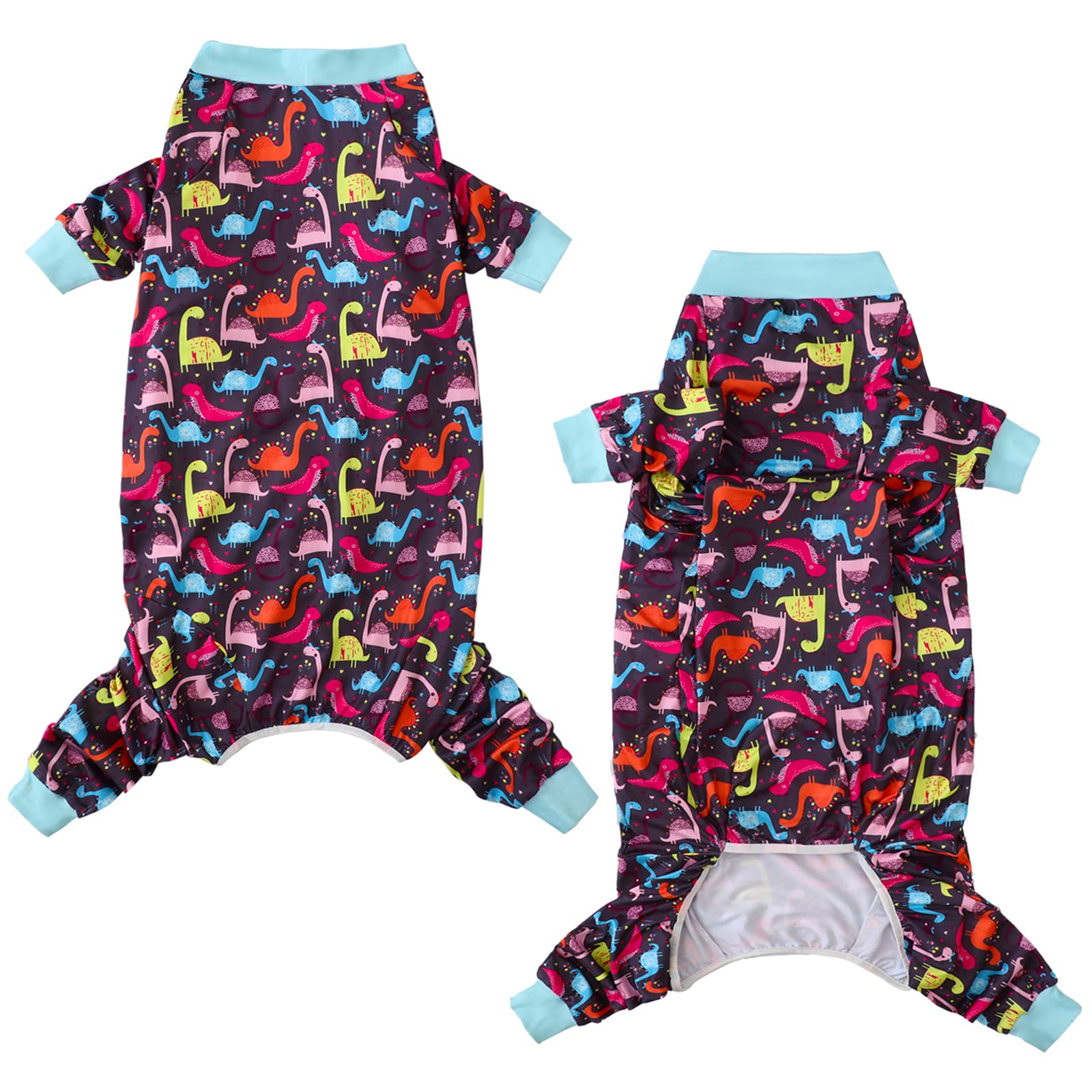 Pripre Dog Surgery Recovery Suit - Dinosaur Printed Long Sleeve Soft Pajamas Onesie Jumpsuit - Prevent Licking Shedding Suit For
