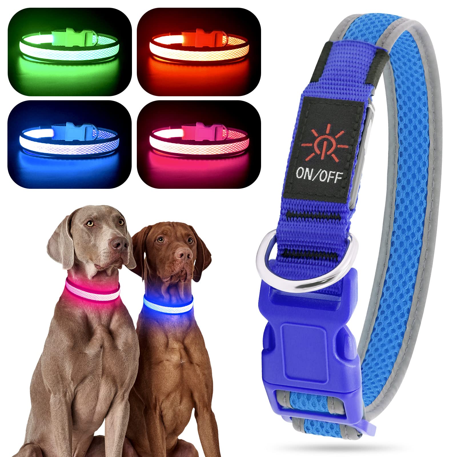 Yfbrite Light Up Dog Collar, Rechargeable Led Dog Collar, Flashing Dog Collar, Adjustable Reflective Dog Collar Safety Glowing At Night (Blue, Medium)