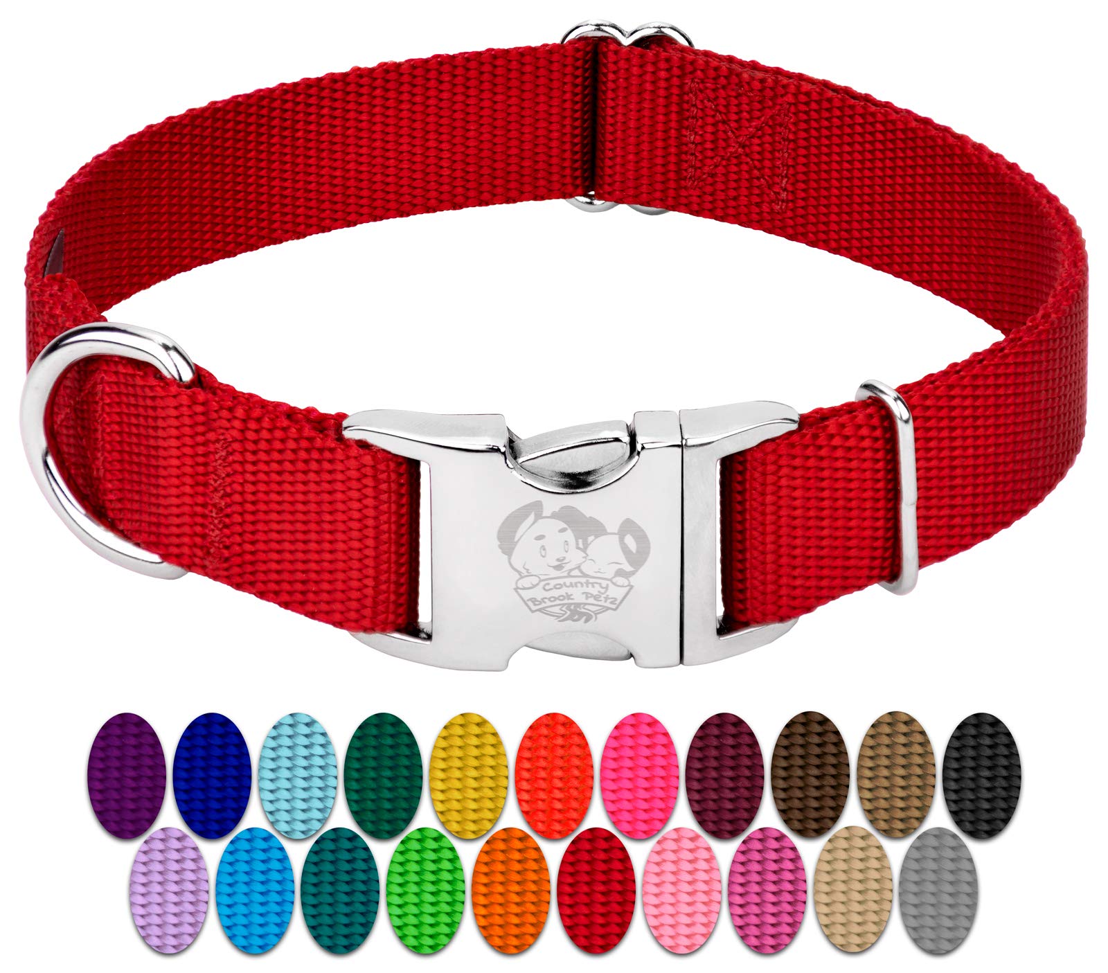 Country Brook Design - Vibrant 30+ Color Selection - Premium Nylon Dog Collar With Metal Buckle (Small, 3/4 Inch Wide, Red)