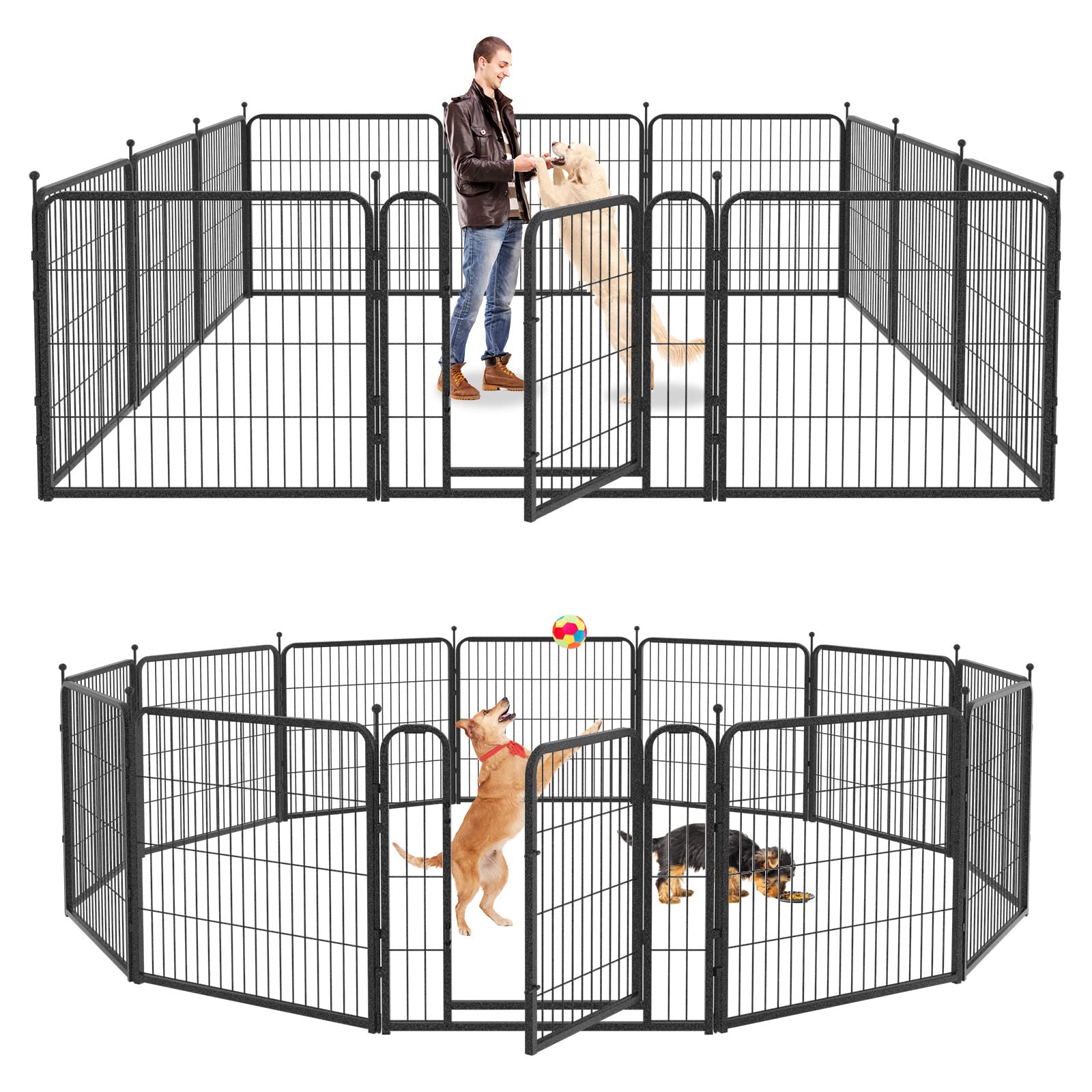 Kfvigoho Dog Playpen Outdoor 12 Panels Heavy Duty Dog Pen 40'' Height Puppy Playpen Indoor Anti-Rust Exercise Fence With Doors F