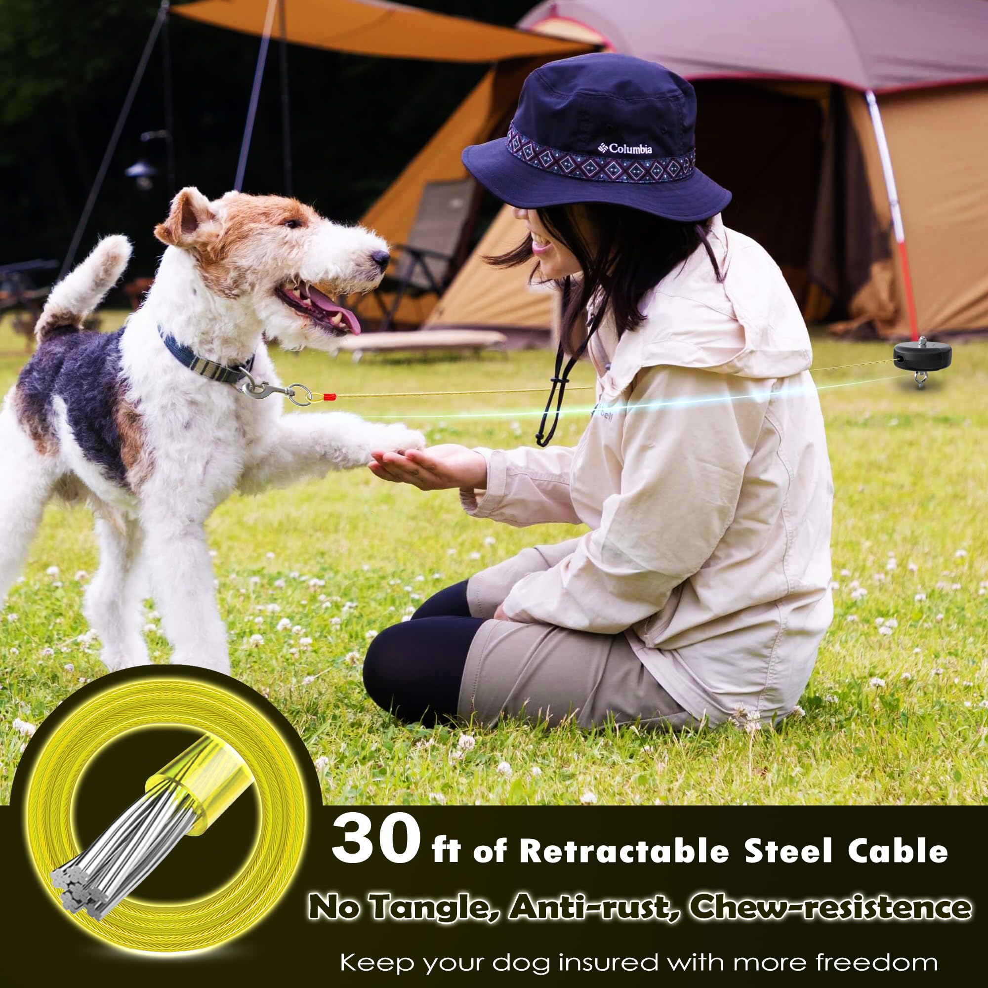Pestairs 30Ft Retractable Dog Tie Out Cable And Stake - No Tangle Retractable Dog Leash For Dogs Between 10-90Lbs - 360 Rotate R