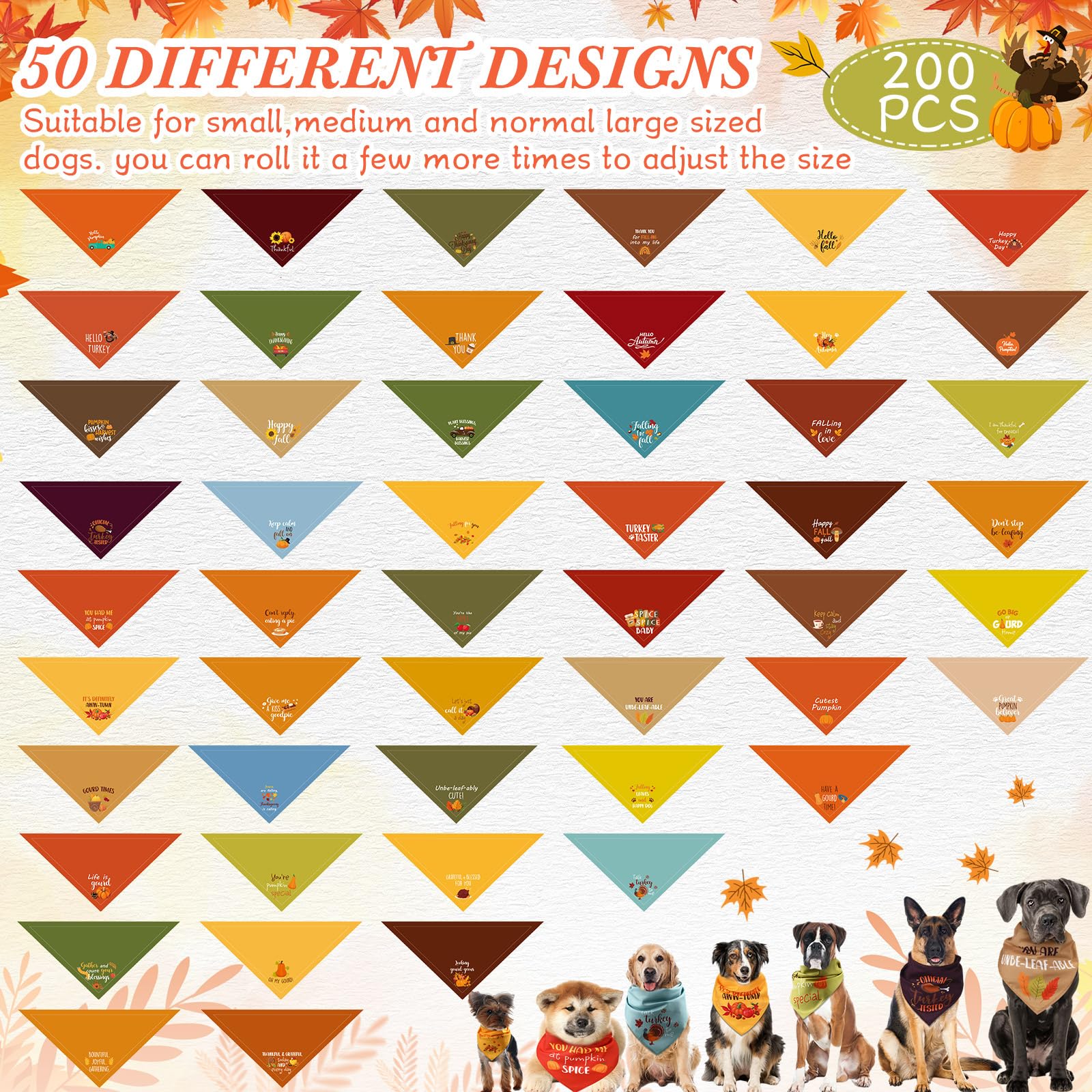 Clysee 200 Pcs Dog Bandana Bulk with Sayings Pet Triangle Scarf Bibs Washable Puppy Kerchief Adjustable Grooming Supplies for Sm