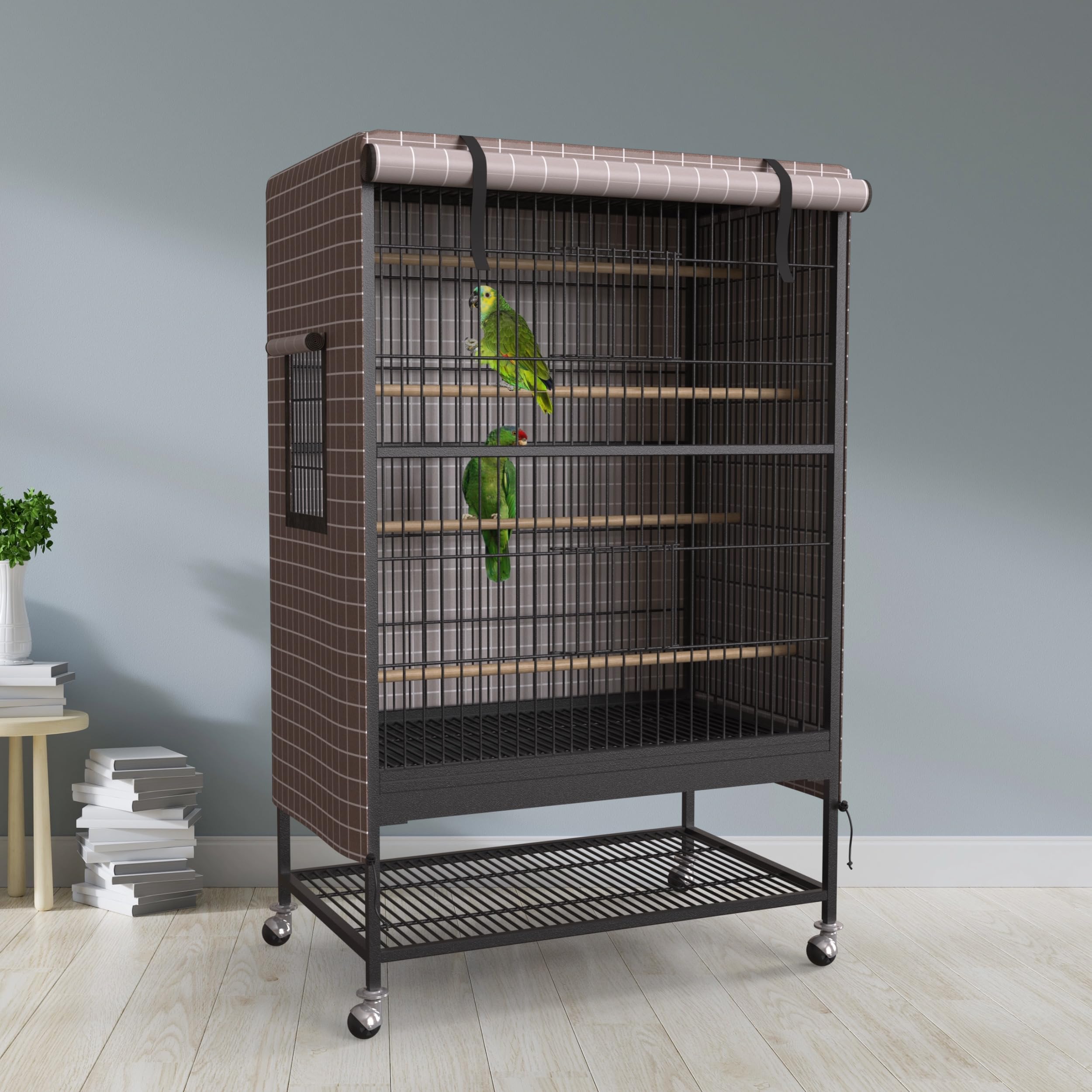 Knuti Universal Bird Cage Cover Good Night Blackout 51' X 38' X 23.5' Inch Thin Lightweight Breathable Small Animal Cages Cover Pet Removable Durable Protector Beige