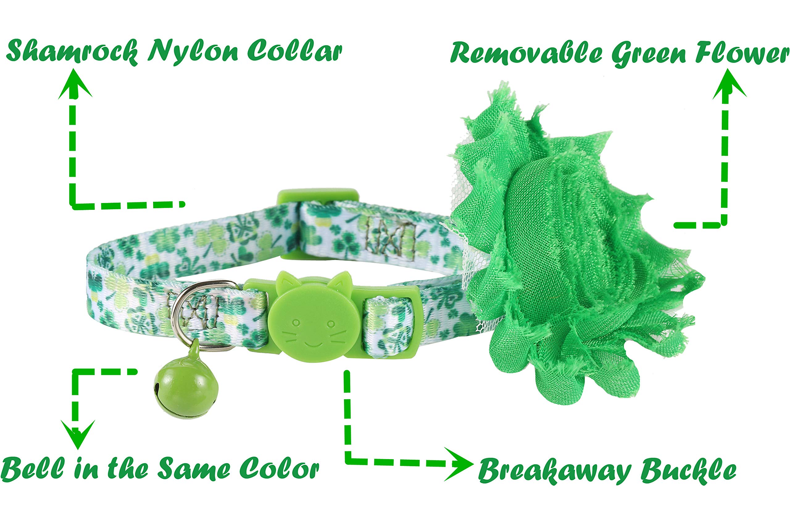 Boombone Cat St Patricks Day Collar Flower,Breakaway Puppy Collars Charms Pet Irish Accessories