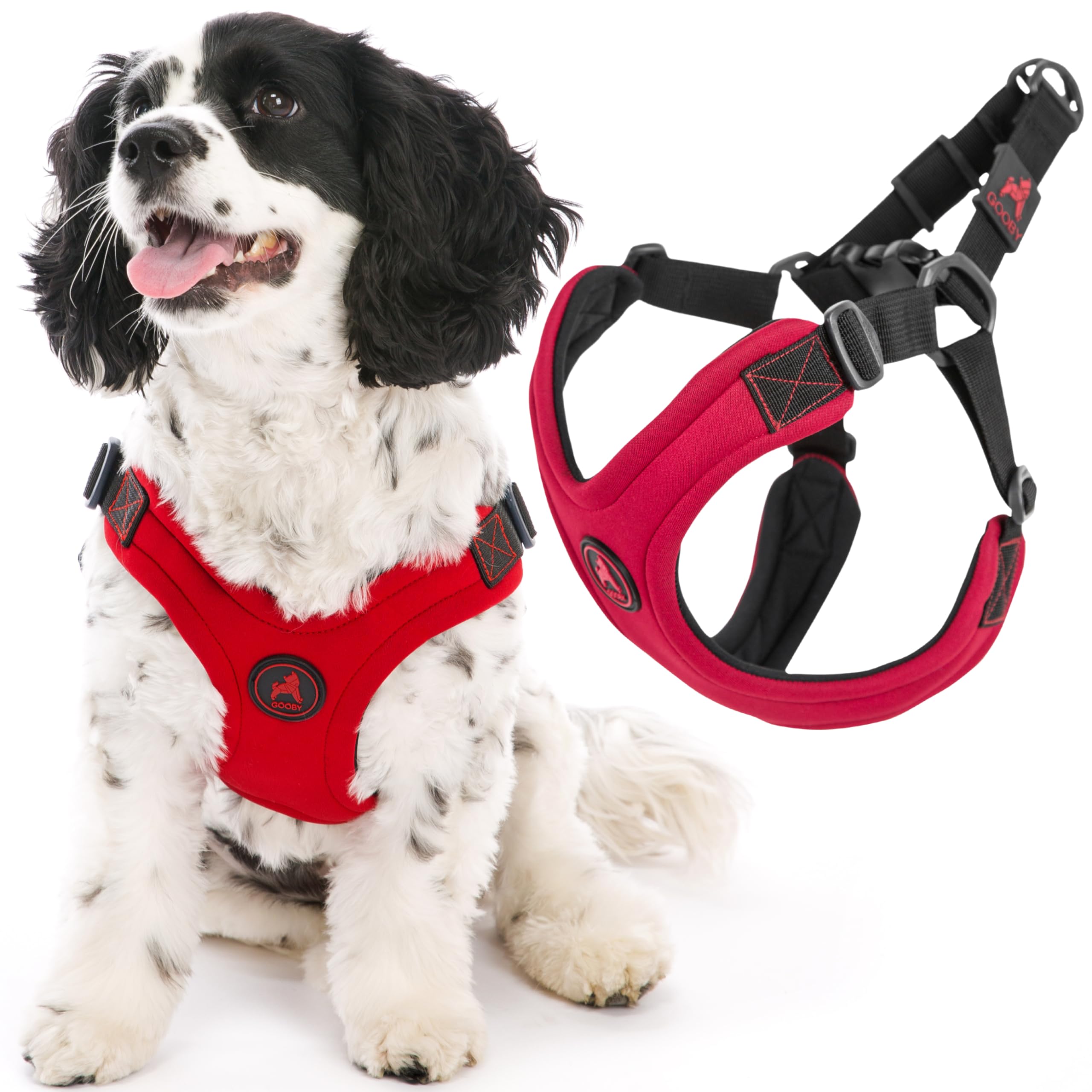 Gooby Escape Free Sport Harness - Red, Small - No Choke Step-in Patented Neoprene Small Dog Harness with Four-Point Adjustment -