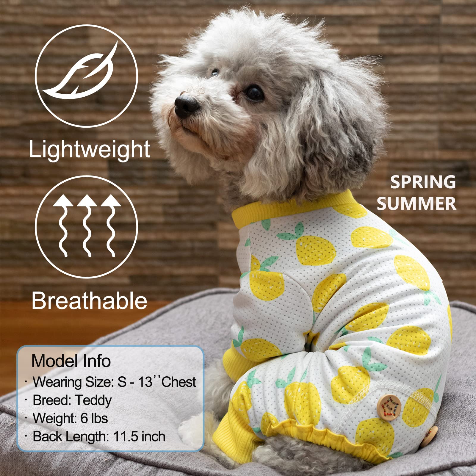Kyeese Dog Pajamas Stretchable Lemon Dog Pjs Breathable Onesie Lightweight 4 Legs Puppy Pjs Great For Summer X-Small (Pack Of 1)