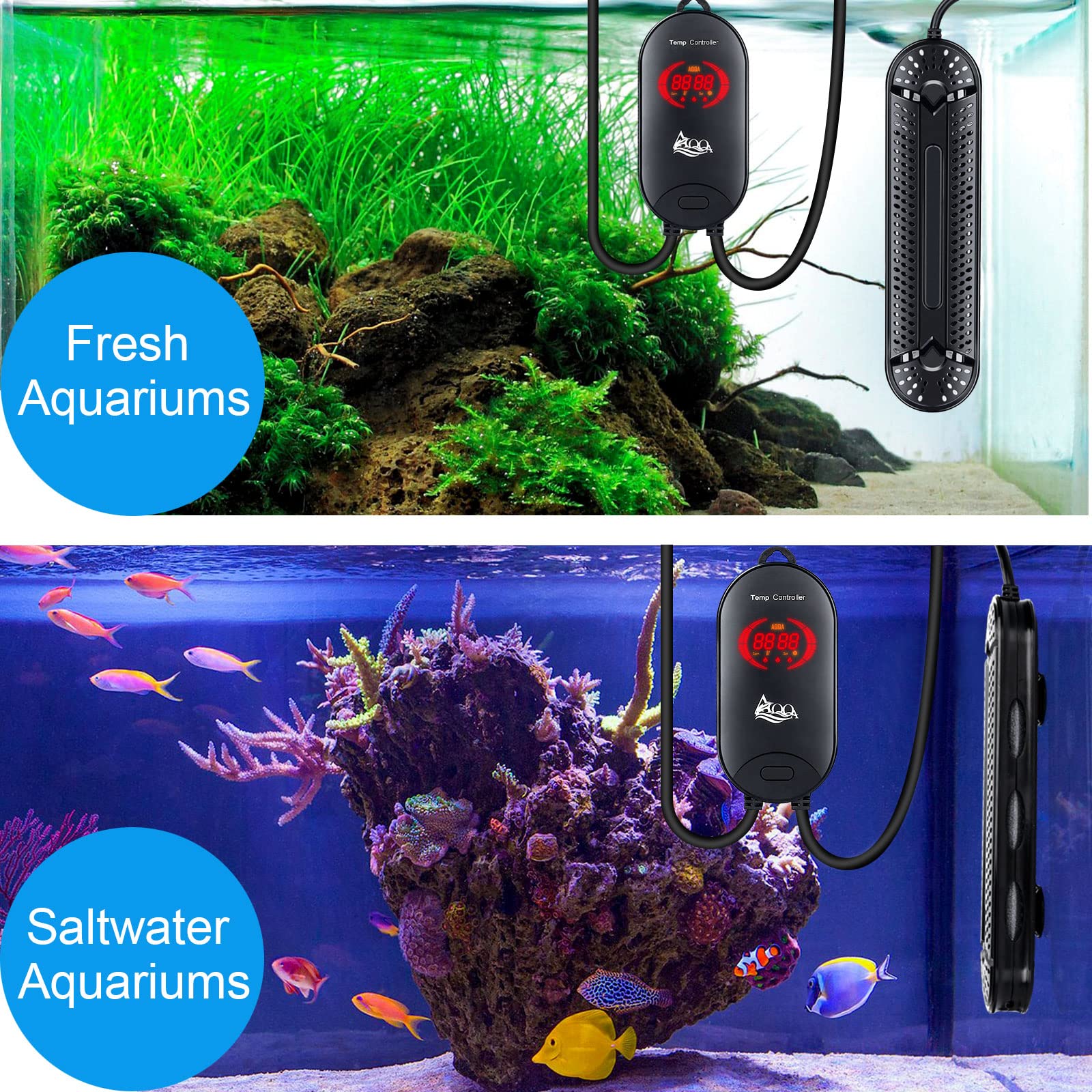 AQQA 800W Submersible Aquarium Heater for 80-220 Gallon Fish Tanks - Ideal for Freshwater & Saltwater, Model GUS-AQ029