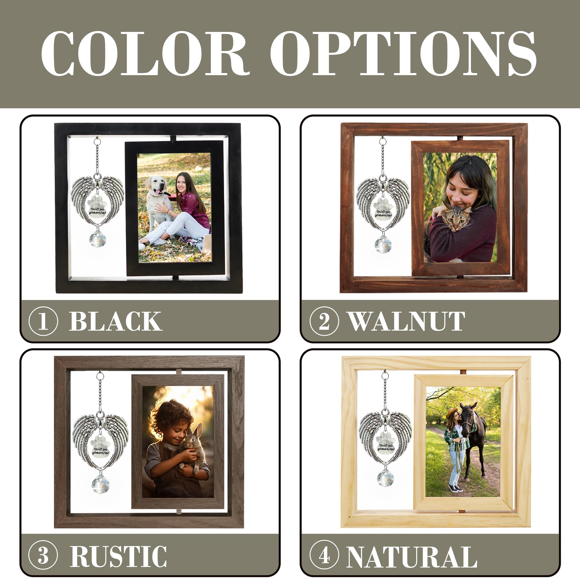 Pet Memorial Picture Frame For Loss Of Dog Cat Wooden Rotating Frame Fit For 4X6 Photo Sympathy Gifts For Pet Animal Lovers In M