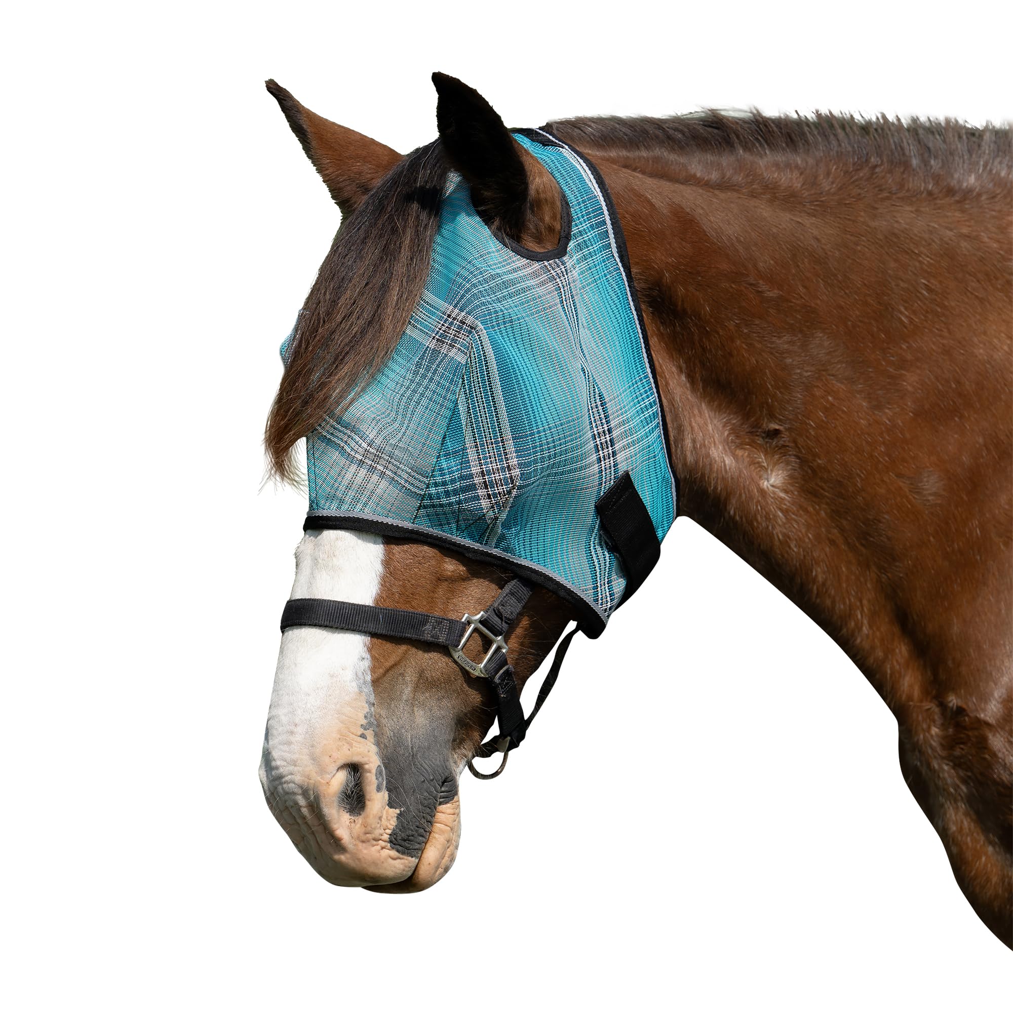 Kensington UV Horse Fly Mask with Web Trim - Protective Mask with Dual Ear Opening & Forelock Freedom - XXLarge, Atlantis