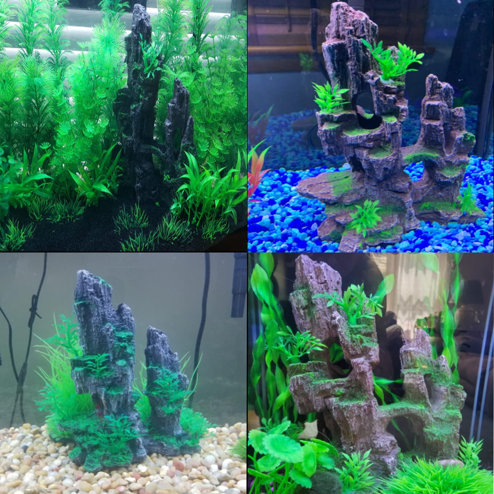 Tfwadmx Aquarium Mountain View Moss Tree Rock Cave Fish Tank Stone Ornament Landscape Aquarium Decoration With Small Plants