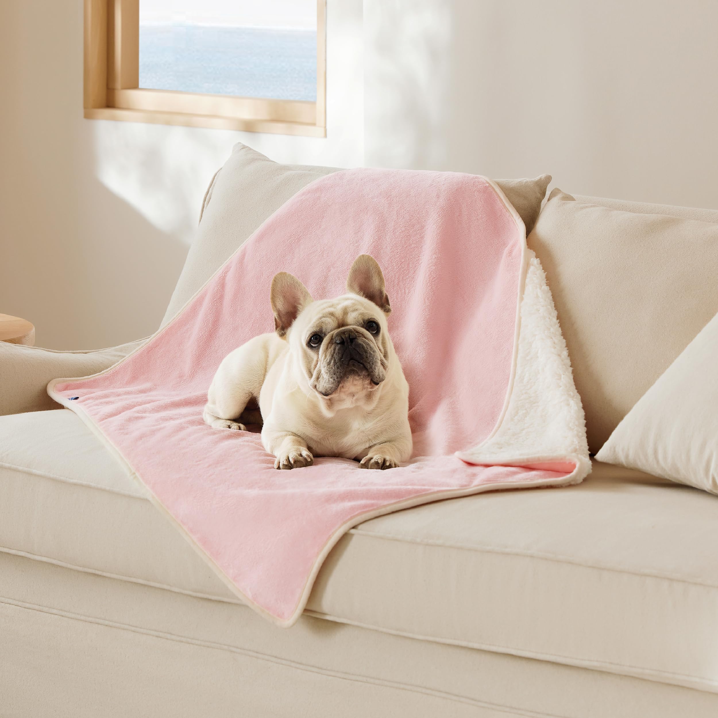 Bedsure Cat Blanket For Indoor Cats - Waterproof Calming Cat Blankets For Couch Protection, Sherpa Fleece Pet Blanket, Soft Plush Reversible Throw Furniture Protector, 40'X30', Pink