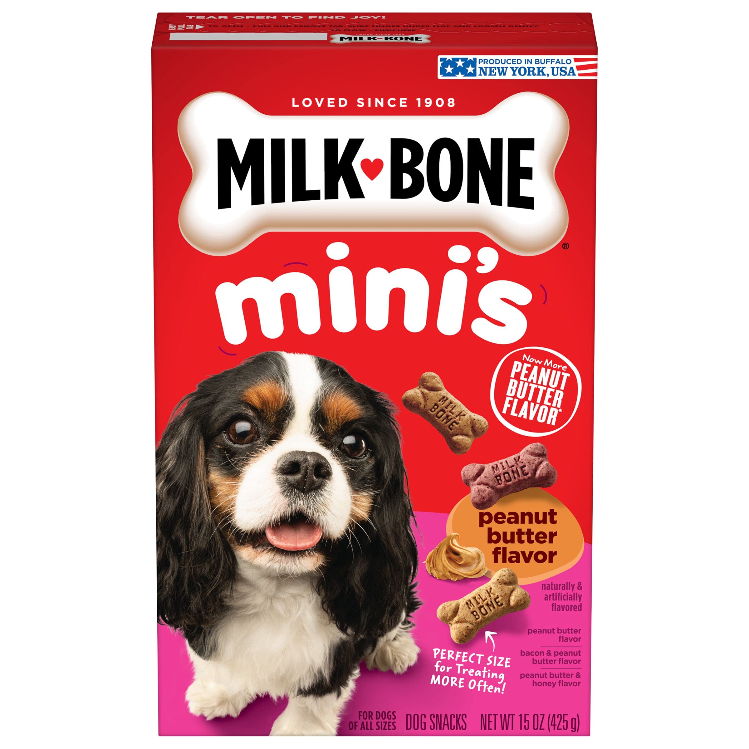 Milk-Bone Minis Peanut Butter Flavor Dog Treats for All Size Dogs, 15 Ounce (Pack of 6), Crunchy Texture Helps Freshen Breath