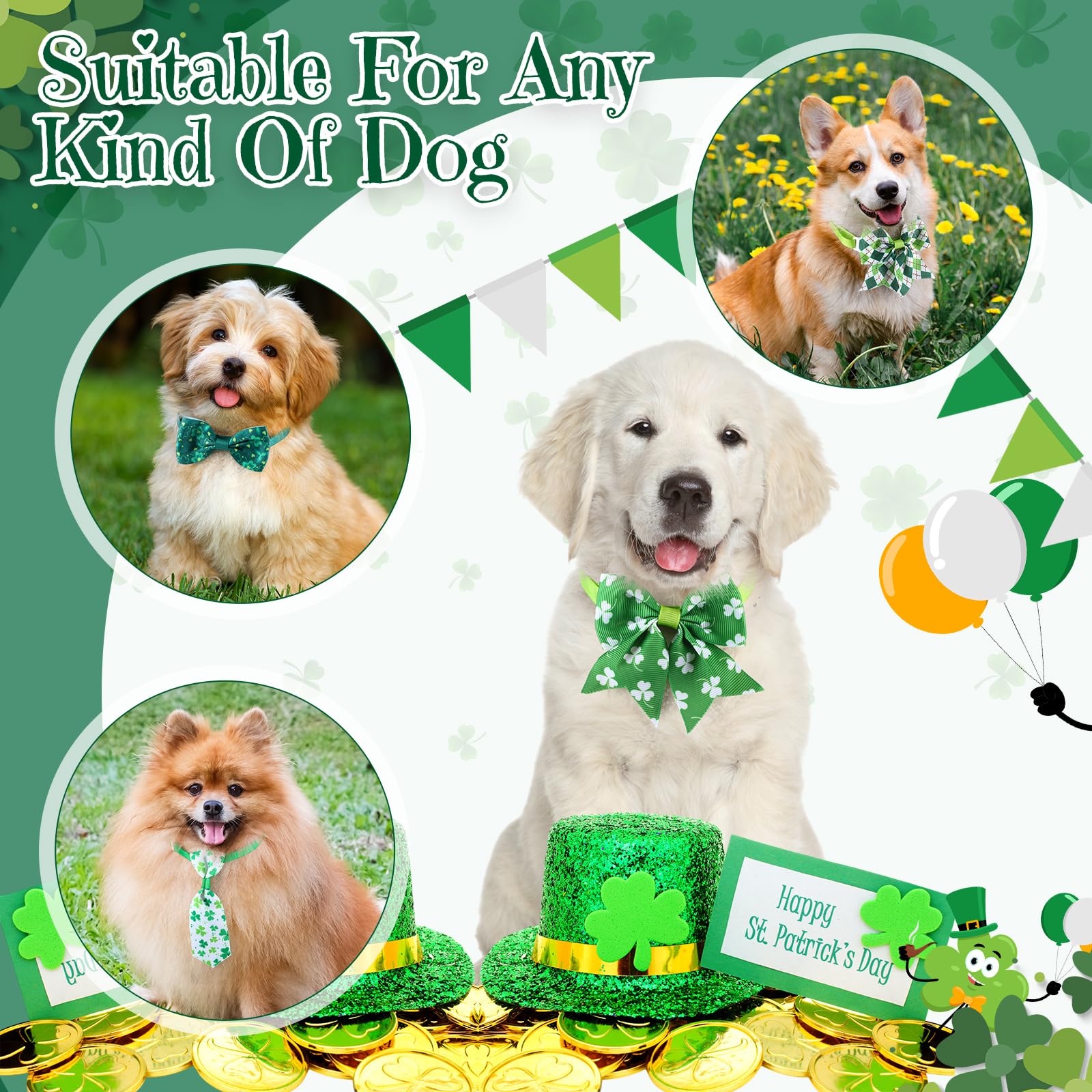 Talltalk 360 Pcs Valentine'S And St Patrick'S Day Bow Ties Collar Set - Adjustable Grooming Accessories For Dogs And Cats - Holi