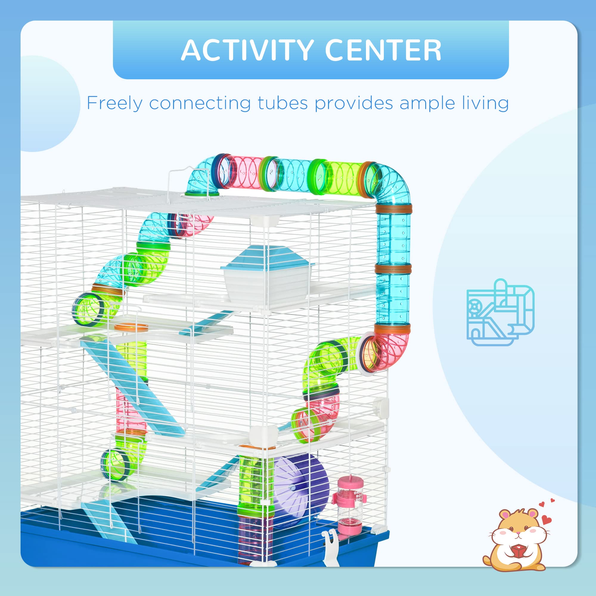 PawHut Extra Large 23 Hamster Cage with Tubes and Tunnels, Portable Carry Handles, Rat House and Habitats Big 5-Tier Design, Mou
