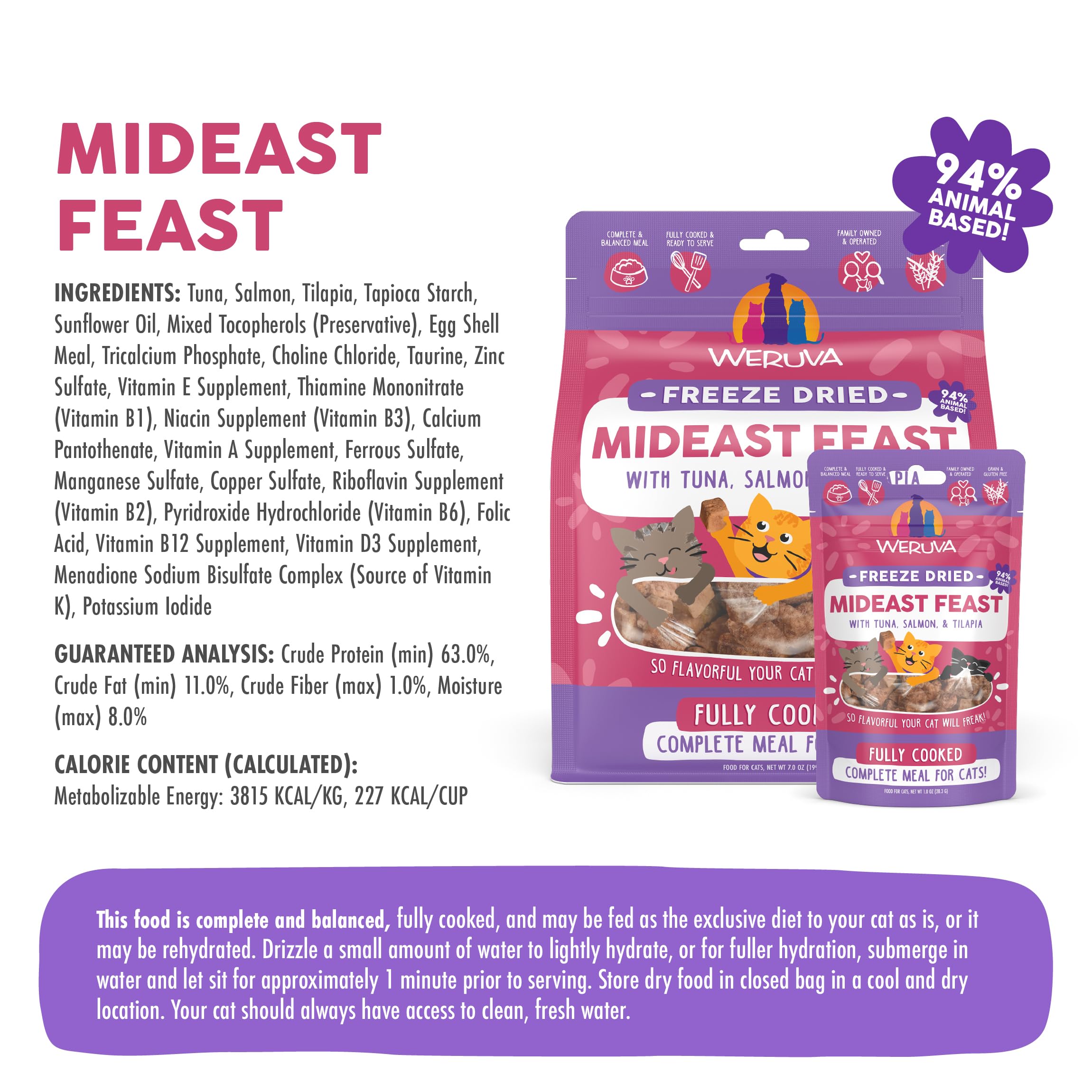 Weruva Cat Freeze Dried, Mideast Feast with Tilapia, 7oz Bag