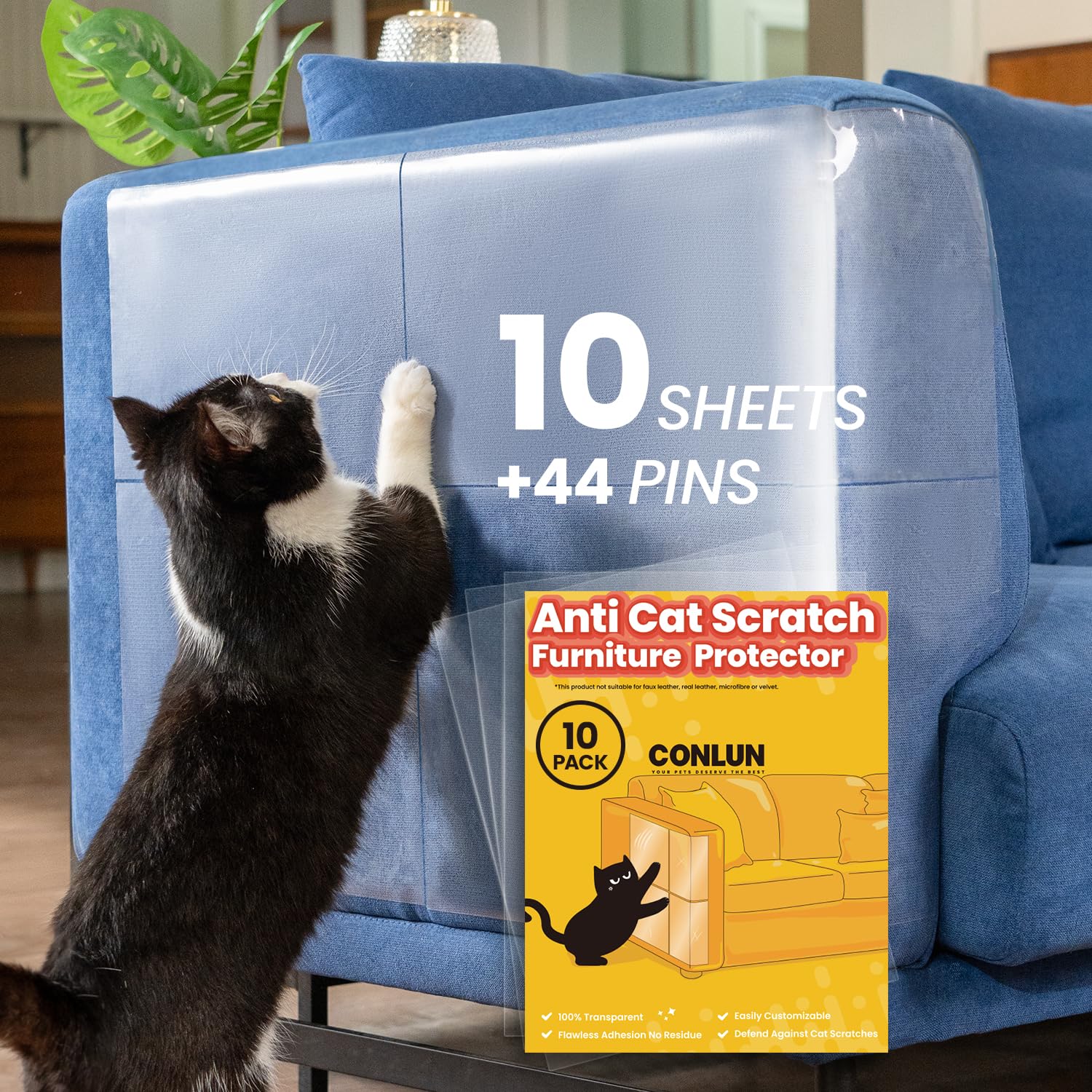 Cat Scratch Furniture Protector-10 Pack Adhesive Couch Protector From Cat Claws, Furniture Protectors From Cats Scratching, 10 P