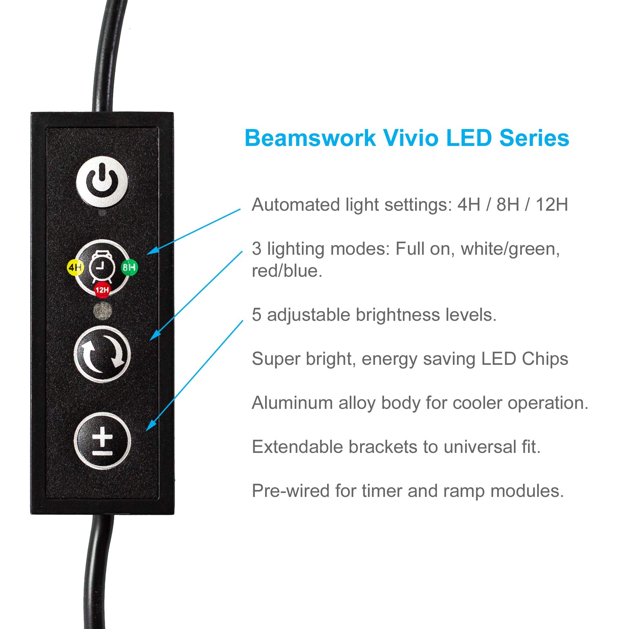 Beamswork Vivio Full Spectrum LED Timer Adjustable Dimmer Aquarium Fish Tank Light Freshwater 12 20 24 30 36 48 (30 - 36)