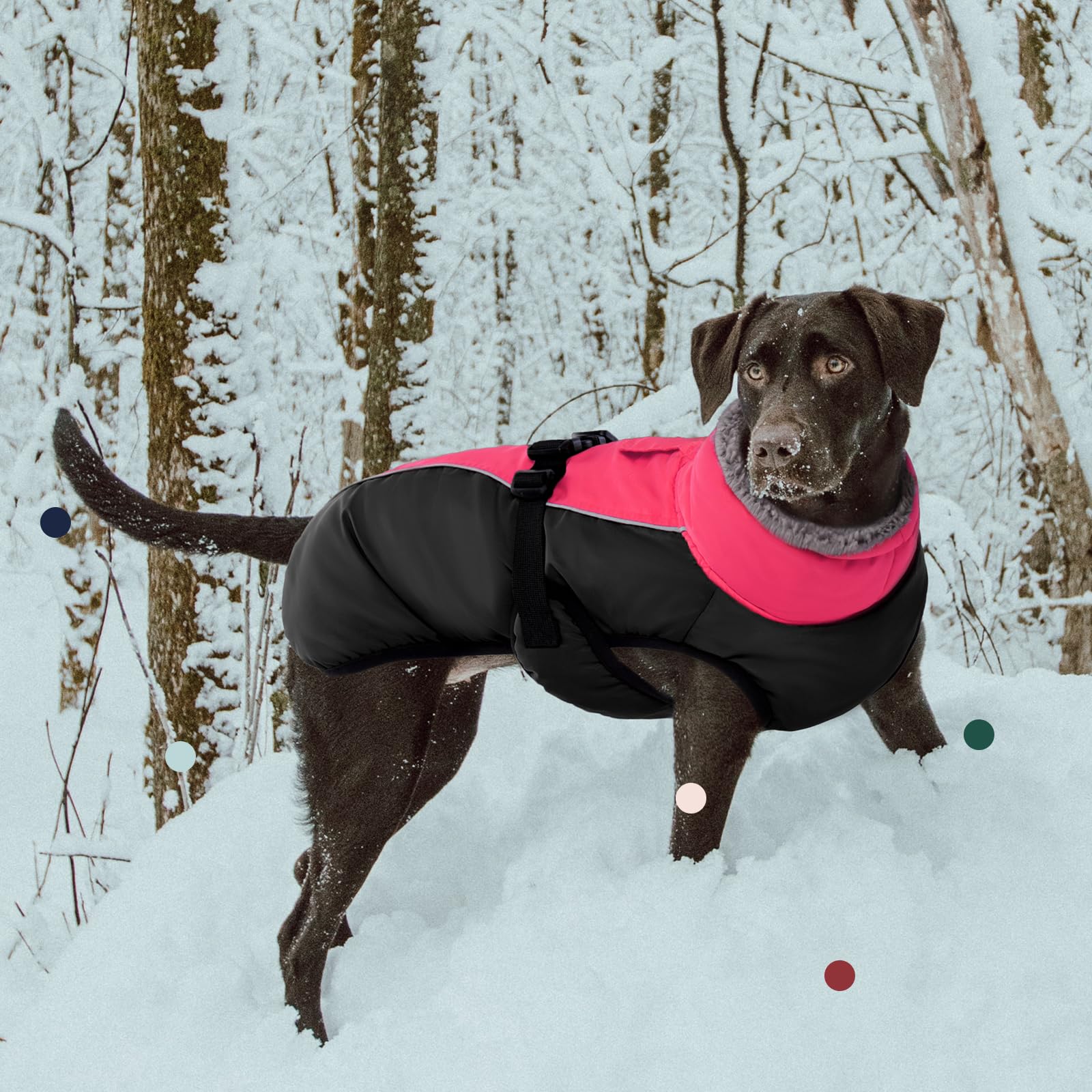 IECOii Extra Warm Reflective Dog Coat - Adjustable Fleece Turtleneck Jacket for Cold Weather - XX-Large, Rosered