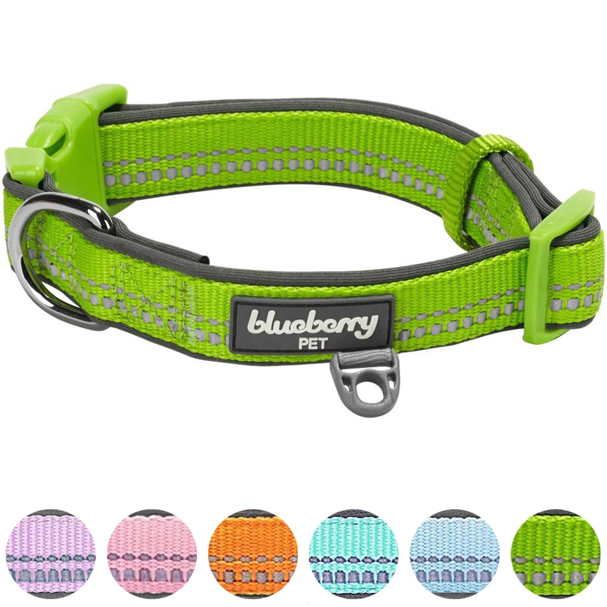 Blueberry Pet Soft & Safe 3M Reflective Neoprene Padded Adjustable Dog Collar - Green Flash, Small, Neck 12'-16'