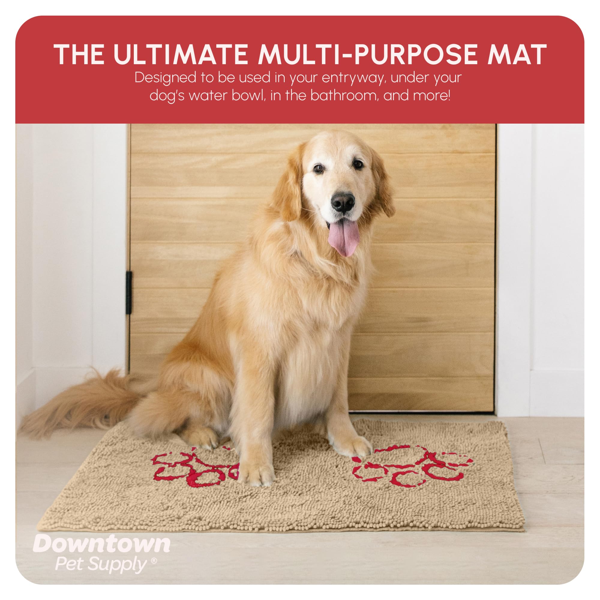 My Doggy Place Microfiber Dog Mat for Muddy Paws, 36 x 26 Oatmeal with Paw Print - Absorbent and Quick-Drying Dog Paw Cleaning M