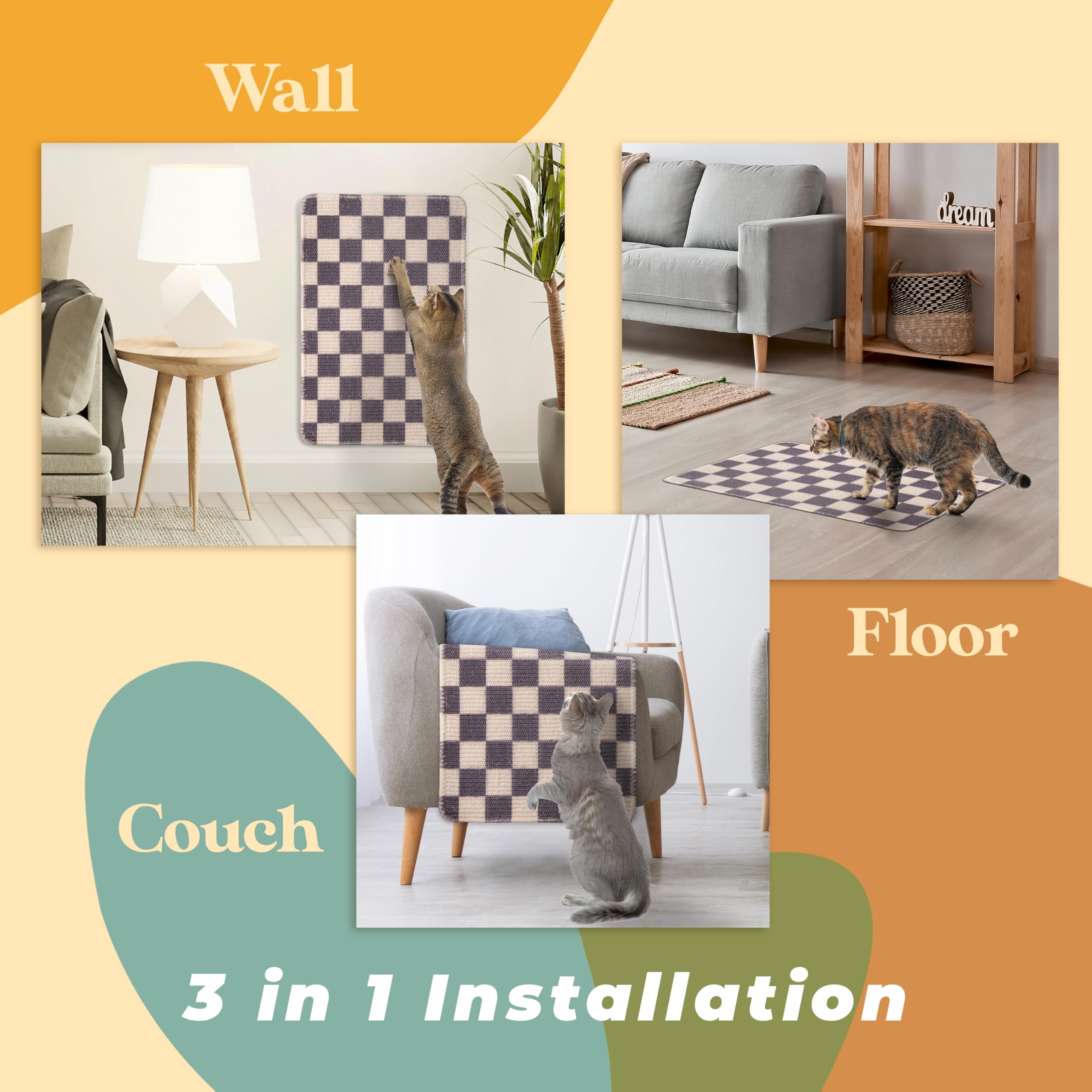 Sisal Cat Scratcher, [+ Catnip Fish Toy], Cat Wall Scratcher, Couch Protector From Cat Scratching, 24 X 15.8 With 12 Adhesive Ve