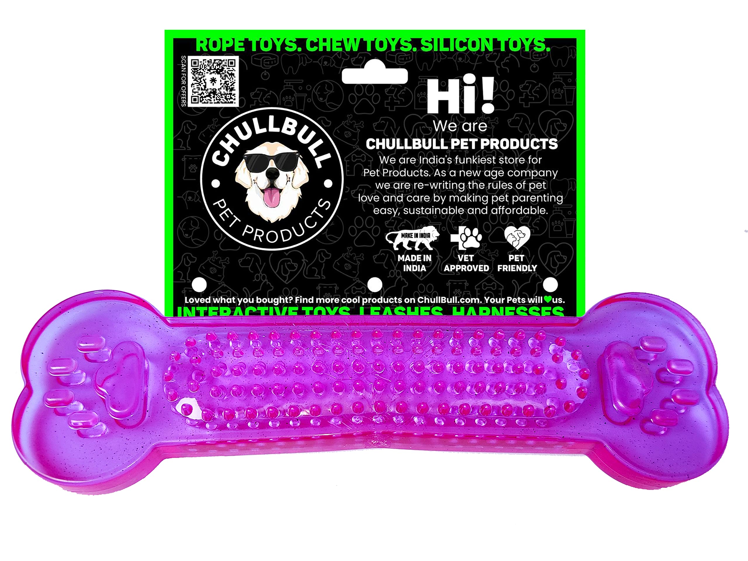 Chullbull Pet Products Silicone Flat Flexible Bone Shaped Gum Massaging Teeth Cleaning Small Breed Dog Teething Puppy Chew Toy,P