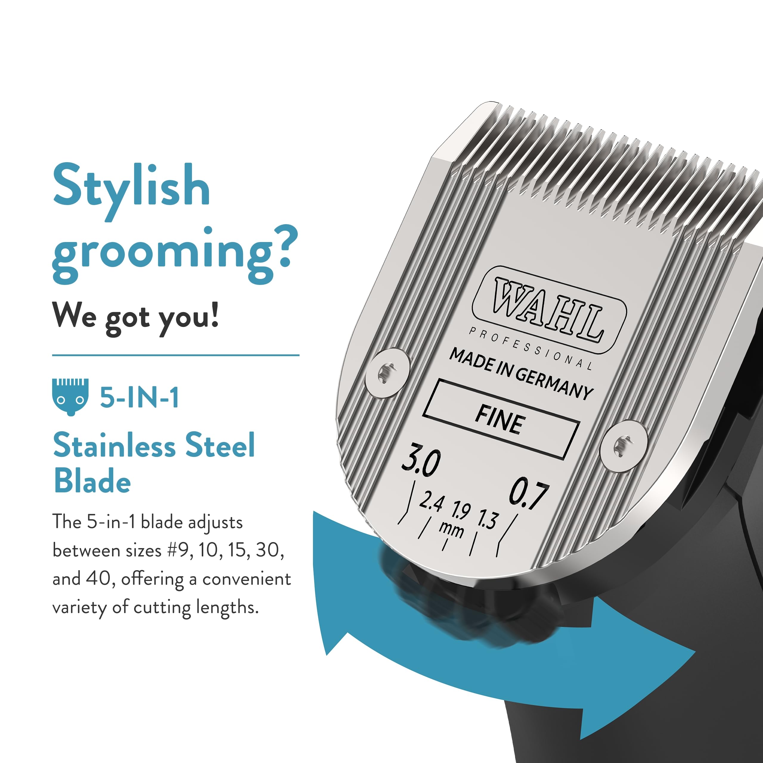 Wahl Professional Animal Creativa Cordless Clipper, 5-in-1 Adjustable Blade, 13 Piece Set, Black, Model 41876-0430