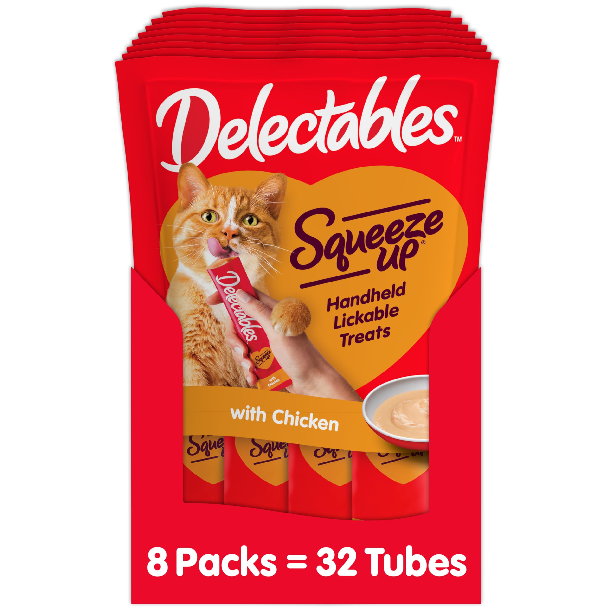 Delectables Squeeze Up Creamy Squeezable Puree, Lickable Wet Cat Treats, Grain Free, No Added Fillers, No By-Products, No Added
