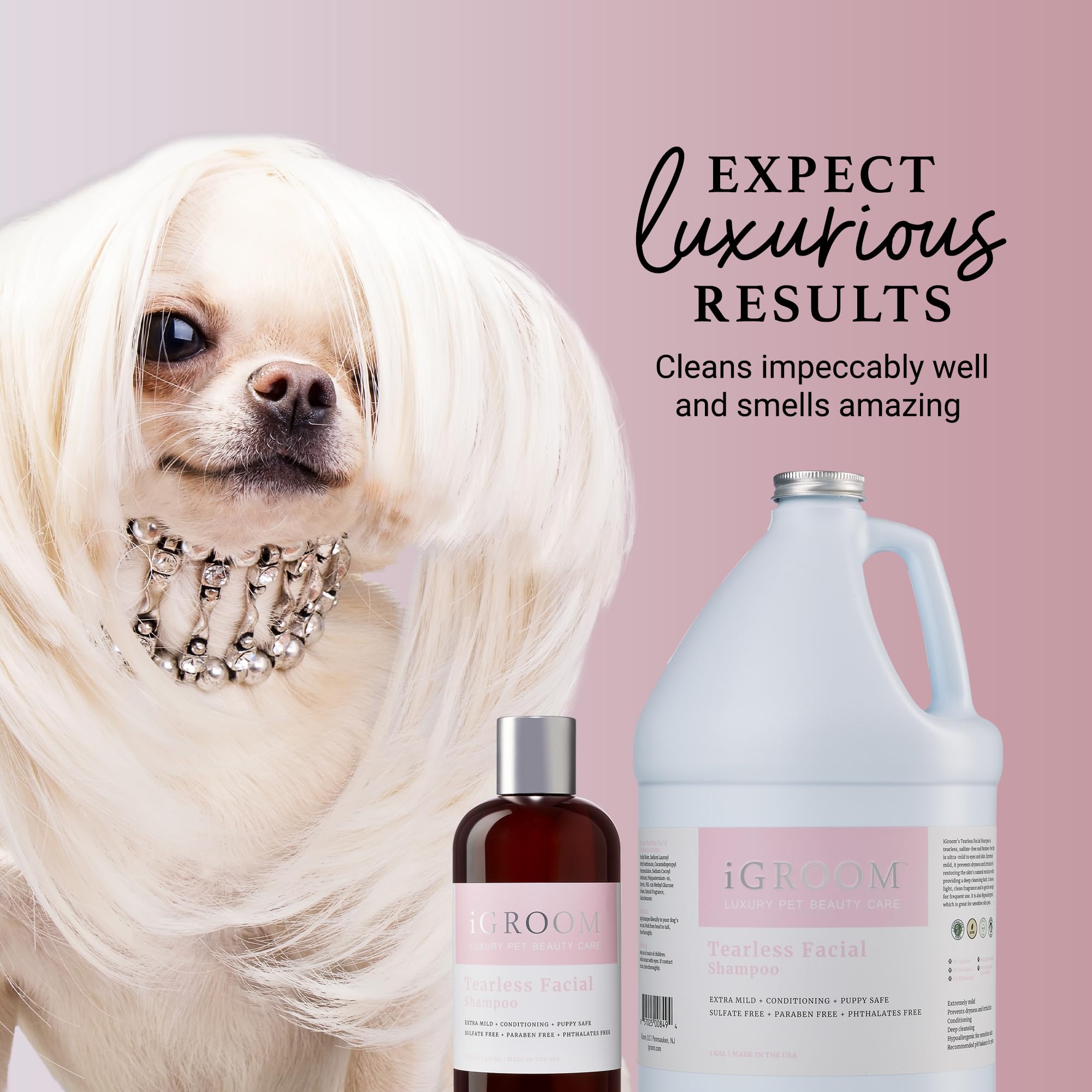 iGroom Tearless Facial Dog Shampoo - Ultra Mild, 128 Fl Oz, Restores Skin Moisture, Made in USA, Model IG00849