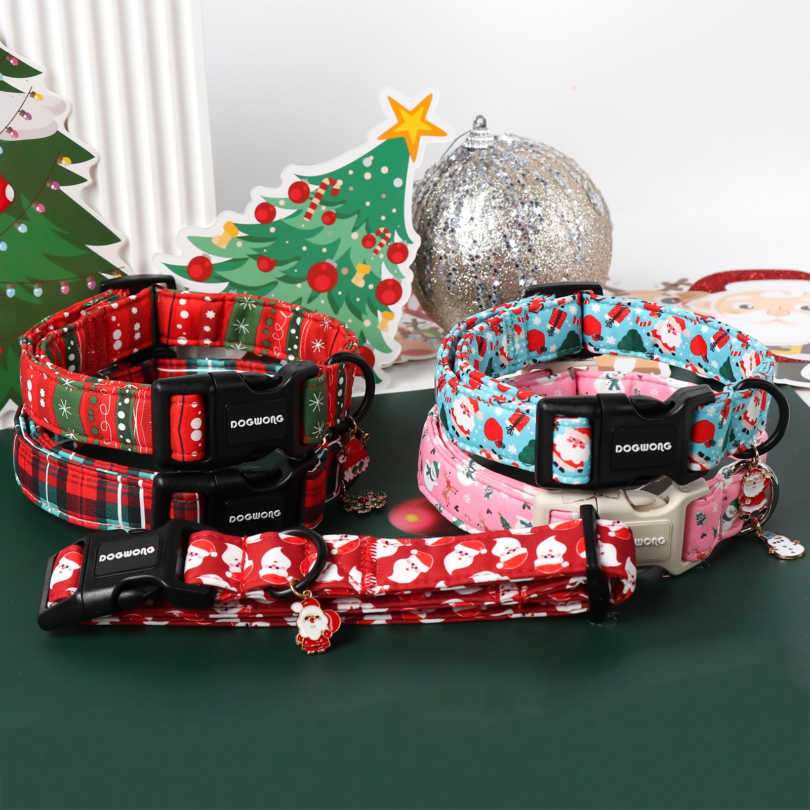 Dogwong Snowman Dog Collar- Cute Designer Christmas Blue Dog Collars Adjustable Deer Dog Collar For Small Medium Large Dogs L