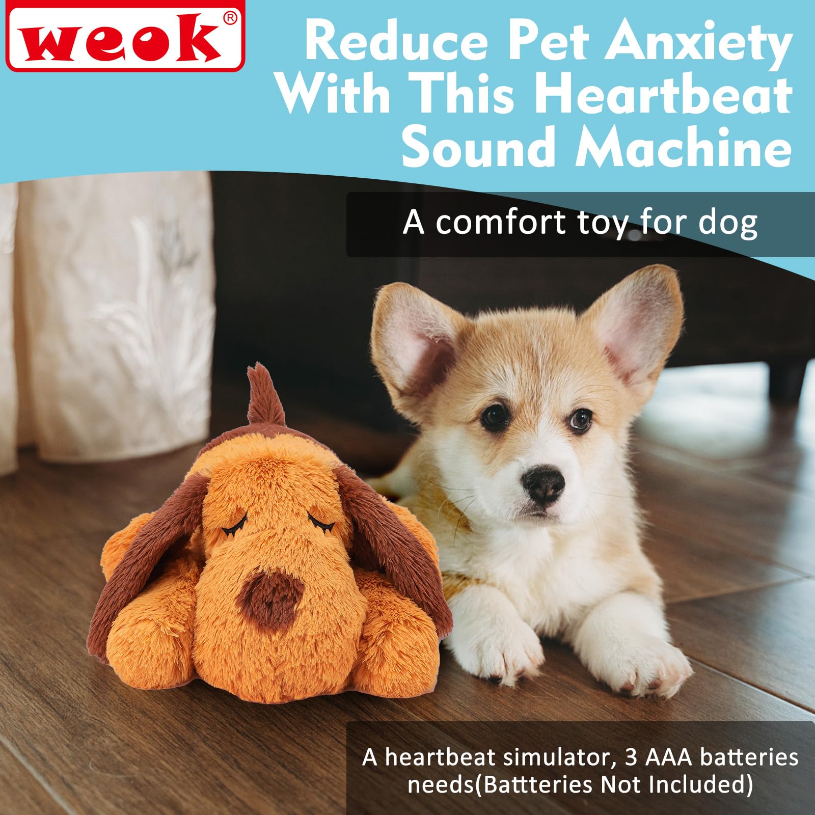 Weok Heartbeat Puppy Toy - Comfort Cuddler Pillow, Dog Anxiety Relief Calming Aid,Heartbeat Stuffed Toy For Dogs,Puppy Heartbeat Toy Sleep Aid,Dog Heartbeat Toy For Pet