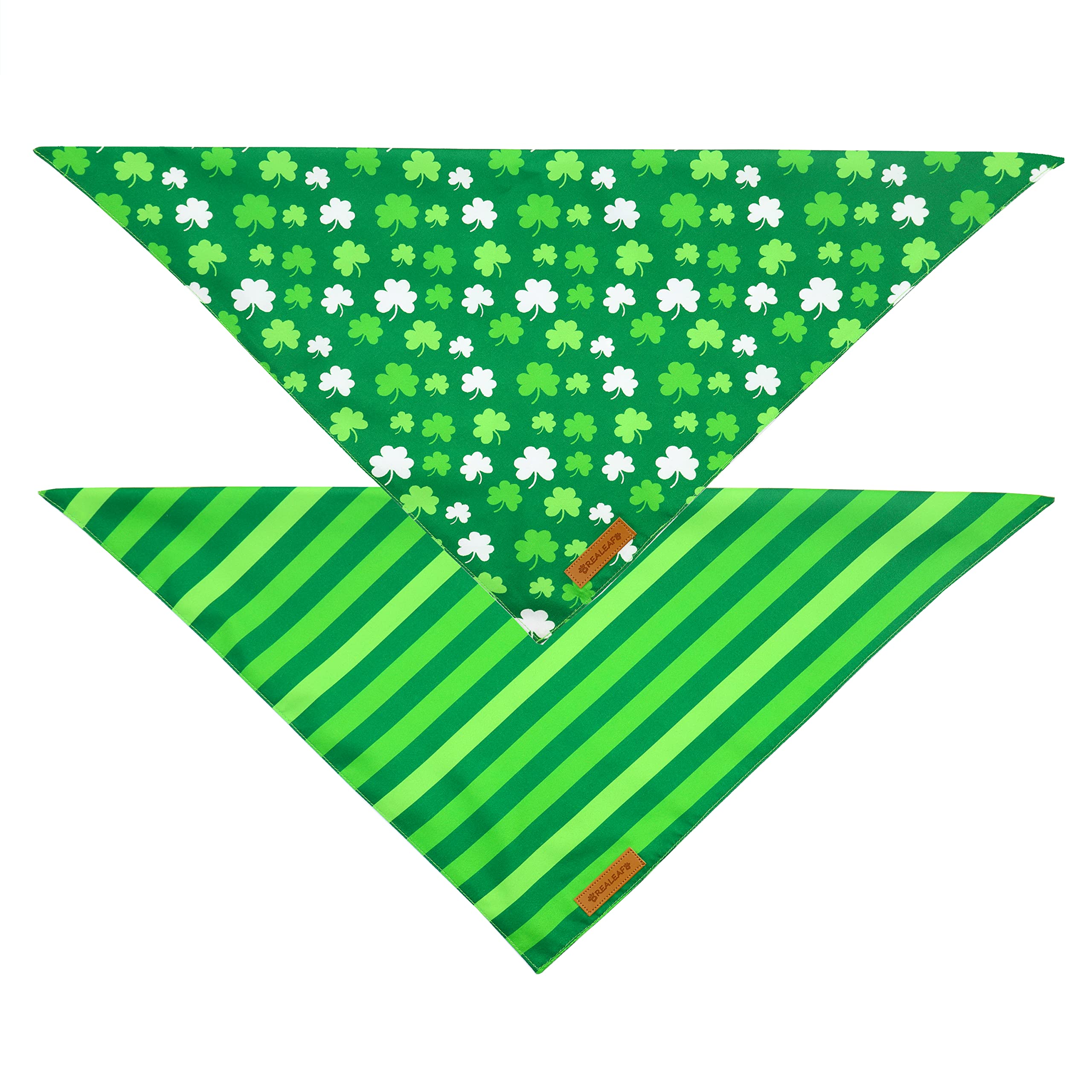 Realeaf St. Patrick'S Day Dog Bandanas 2 Pack, Triangle Reversible Pet Scarf For Boy And Girl, Premium Durable Fabric, Multiple