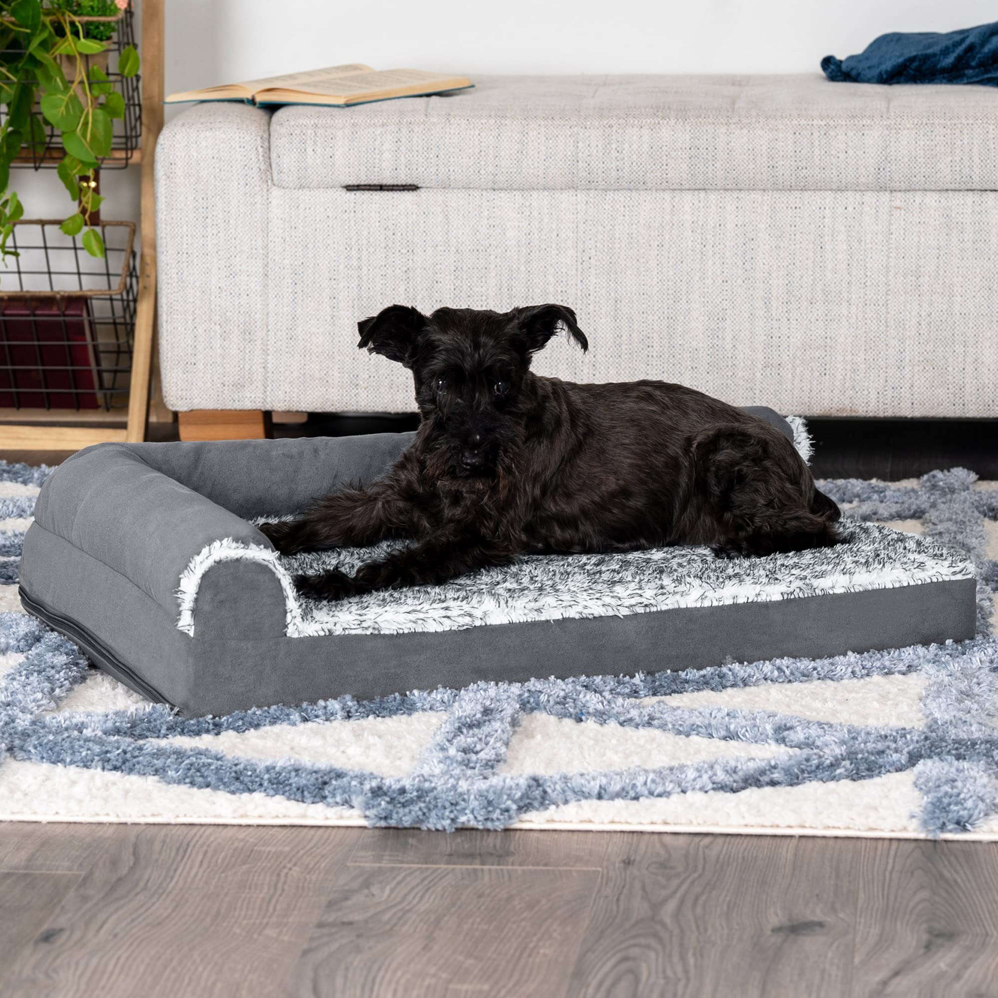 Furhaven Cooling Gel Dog Bed For Medium/Small Dogs W/ Removable Bolsters & Washable Cover, For Dogs Up To 35 Lbs - Two-Tone Plus