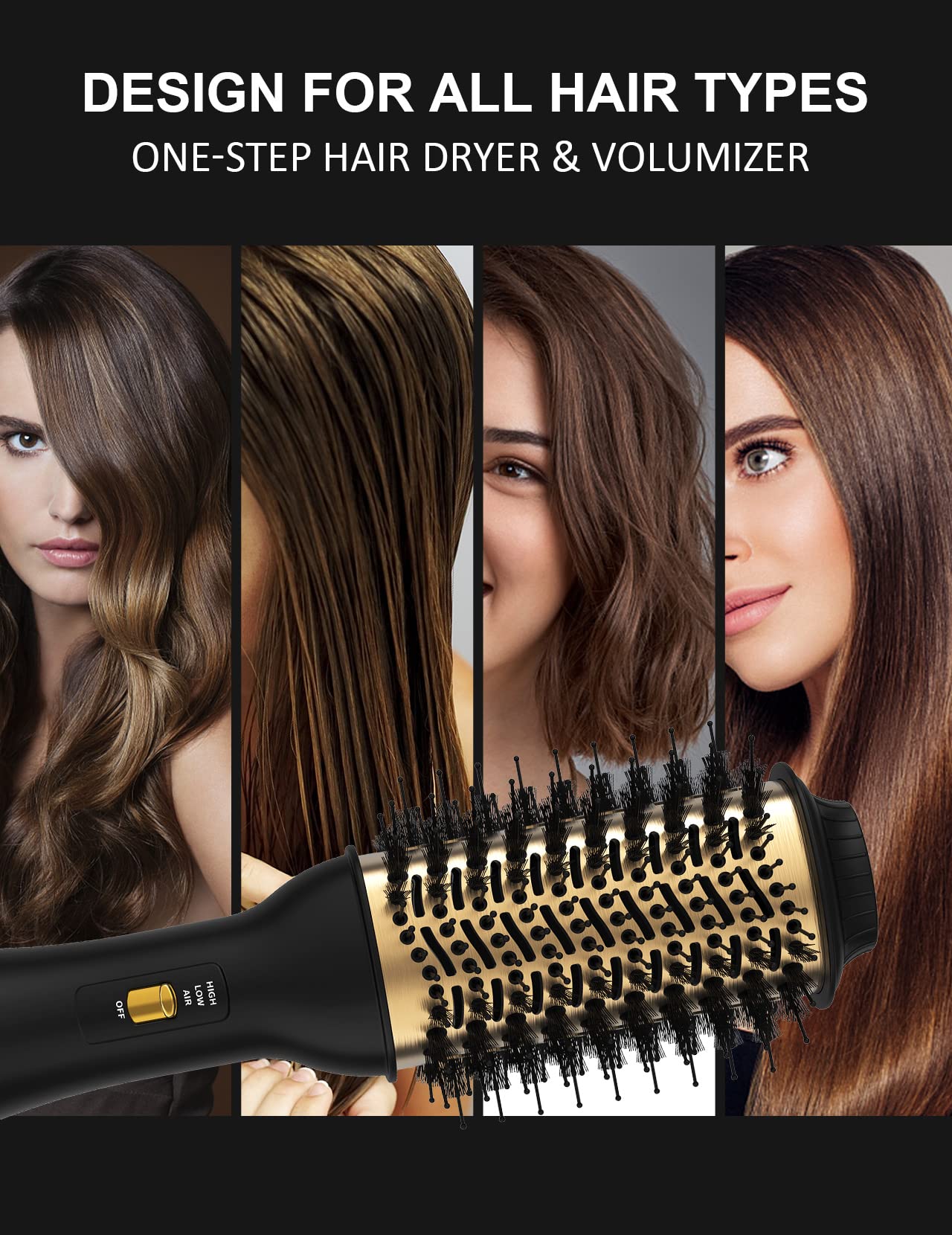 Landot Hair Blow Dryer Brush And Volumizer, One-Step Hot Air Brush For Drying, Straightening, Volumizing